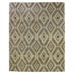 Luxury Traditional Hand-Knotted Agra Kuba Ivory & Slate 12x15 Rug