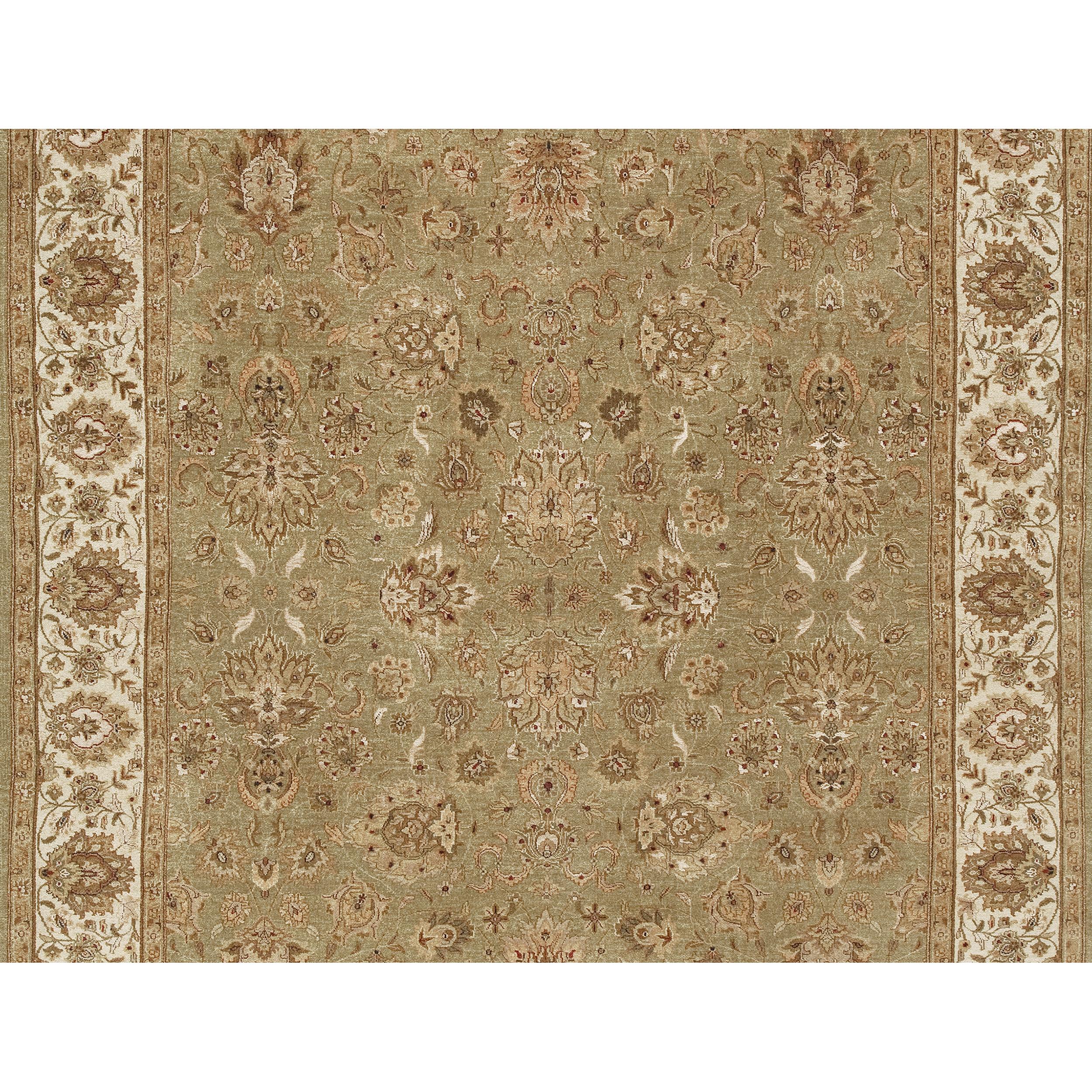 Luxuriöser traditioneller handgeknüpfter Teppich Agra Hellgrün & Elfenbein 12x15 (Handgeknüpft) im Angebot