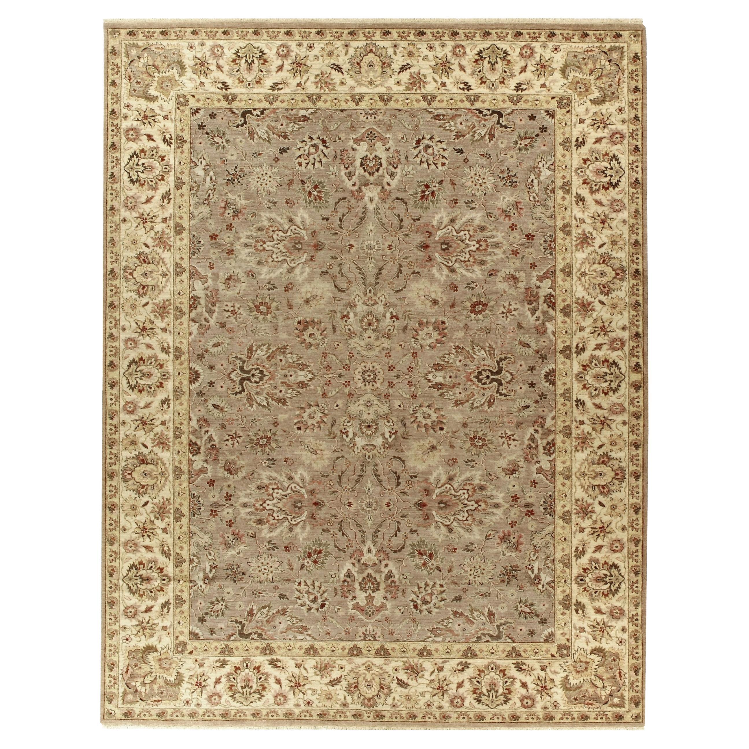 Luxury Traditional Hand-Knotted Agra Taupe/Ivory 14x28 Rug For Sale