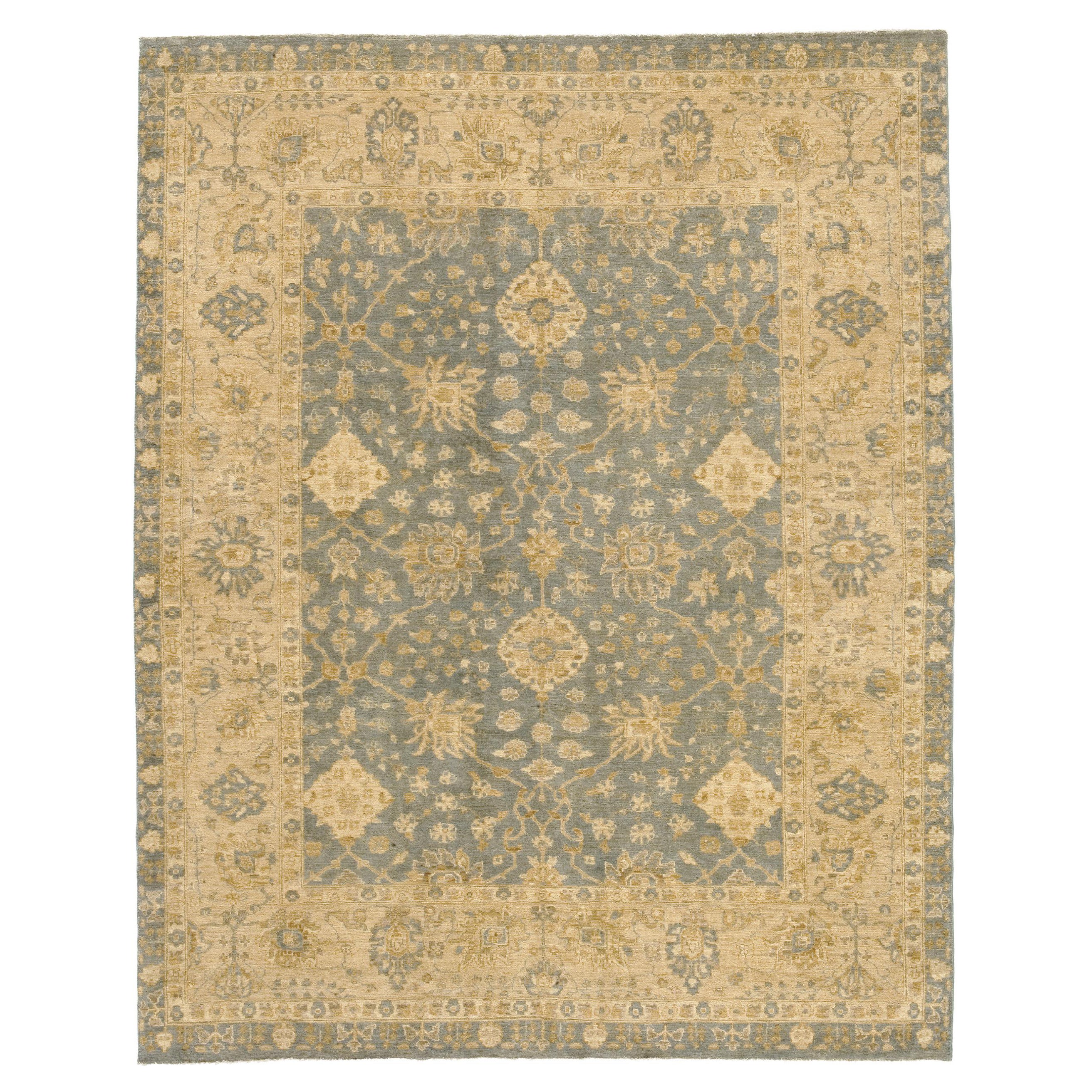 Luxury Traditional Hand-Knotted Angora Light Blue & Cream 10X18 Rug