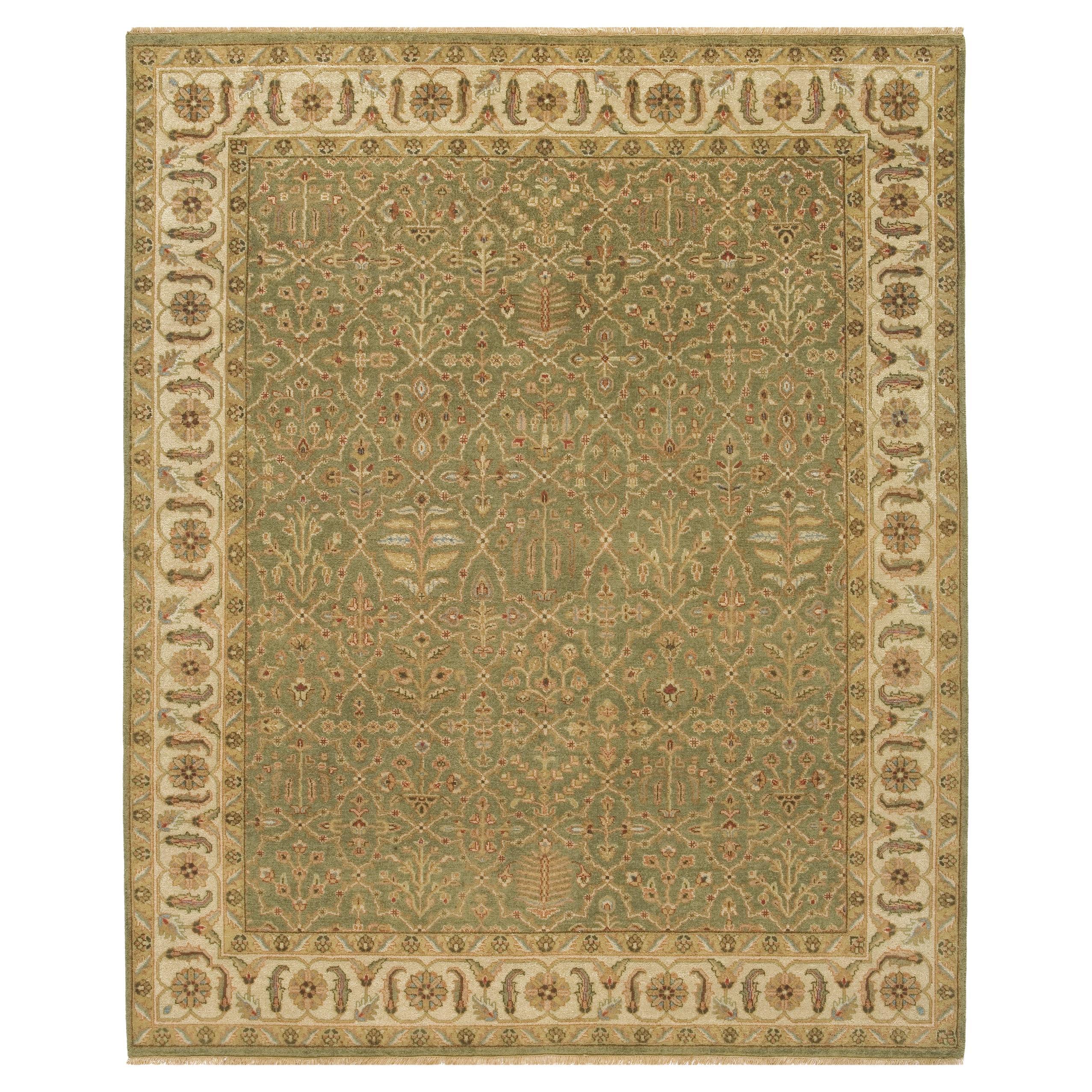 Luxury Traditional Hand-Knotted Bakhtiari Green and Ivory 11x19 Rug