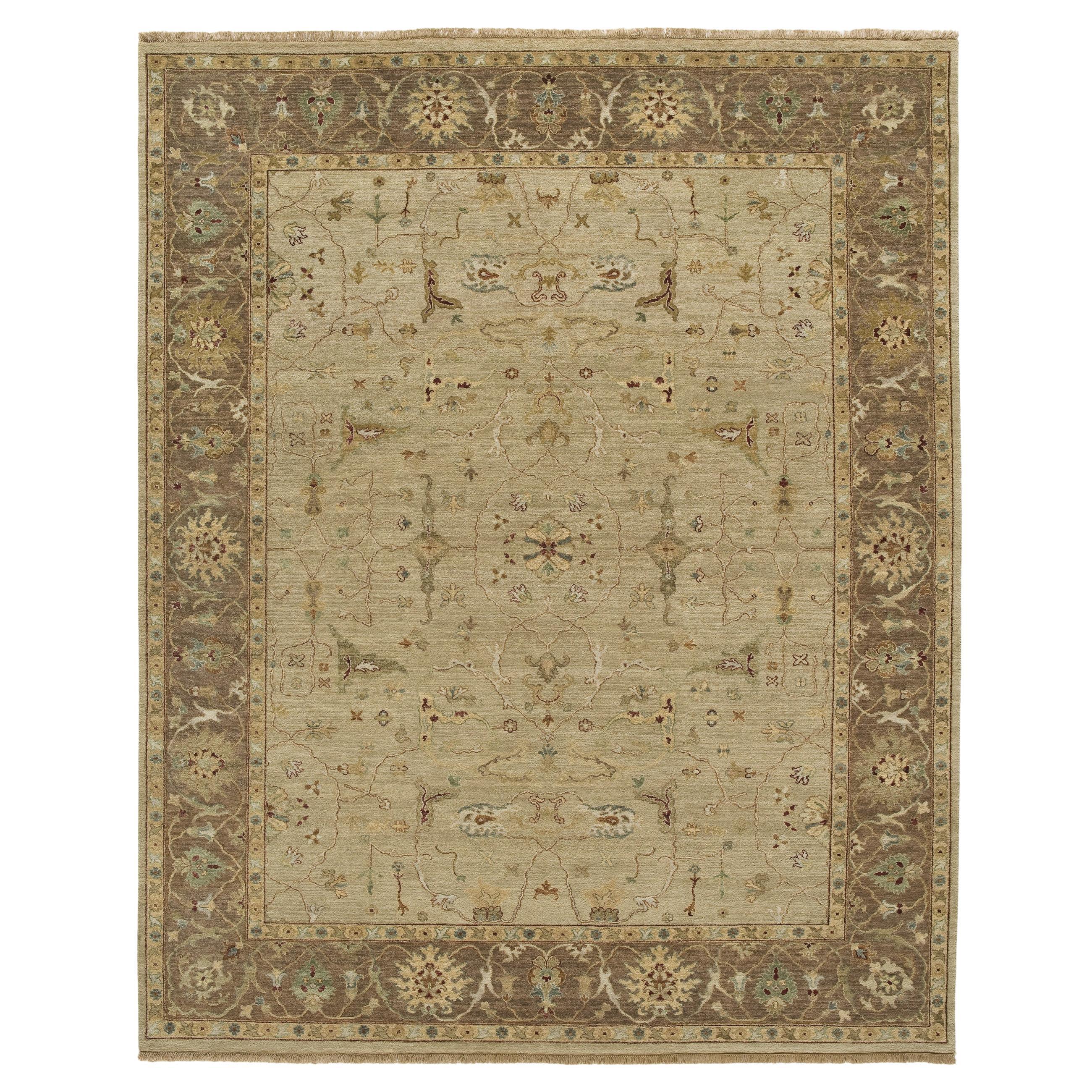 Luxury Traditional Hand-Knotted Beige/Chestnut 12x24 Rug