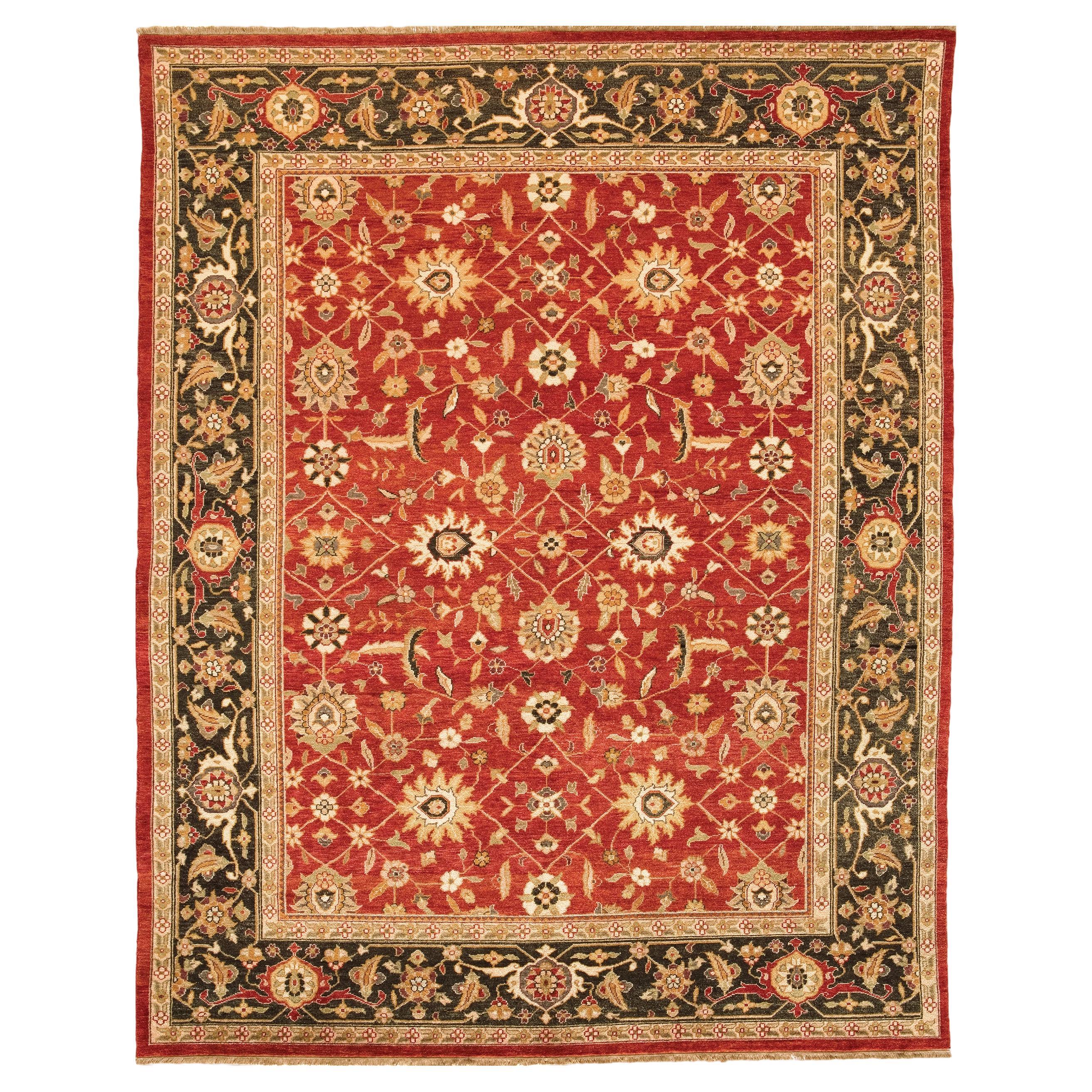 Luxury Traditional Hand-Knotted Bidjar Red/Dark Green 10x14 Rug For Sale