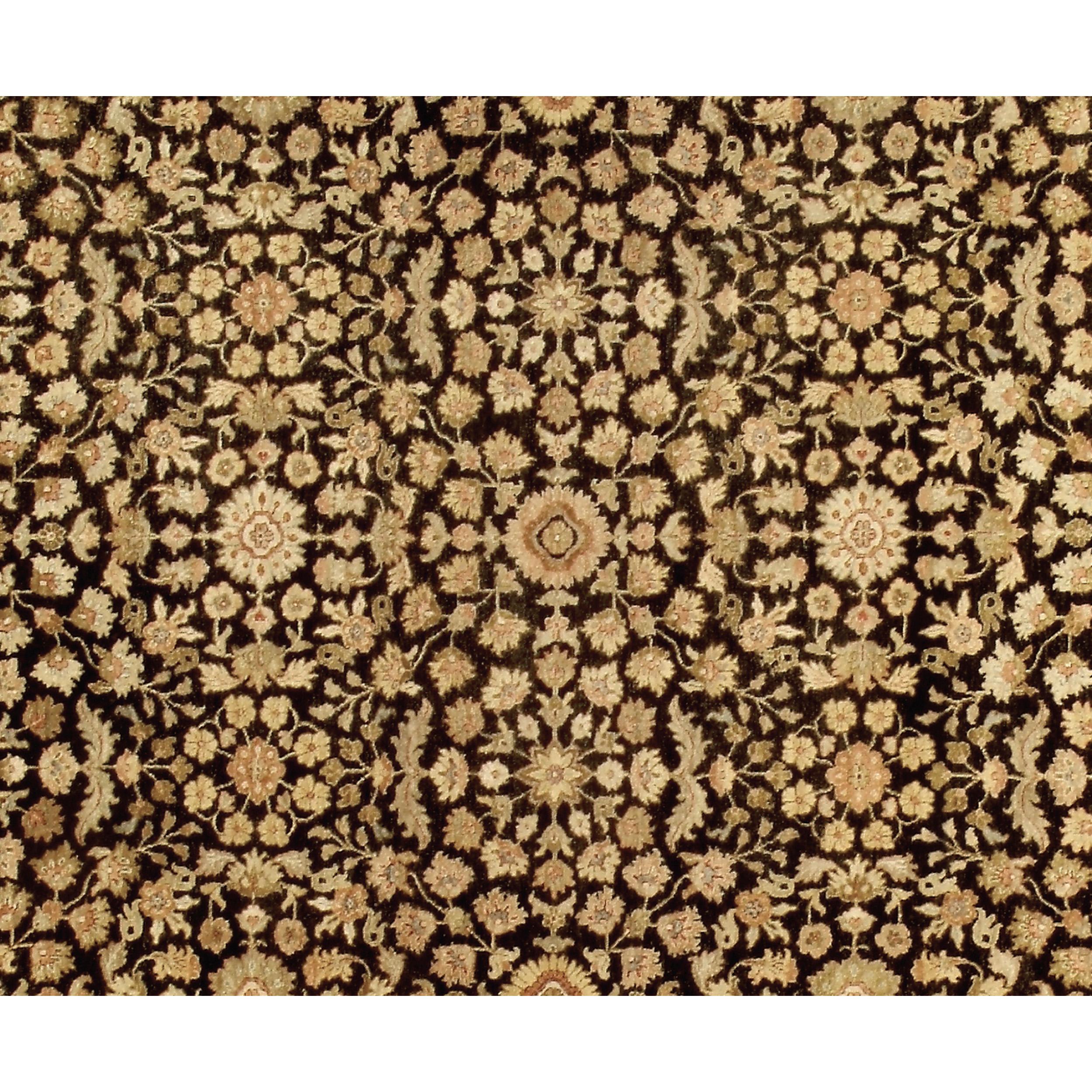 Agra Luxury Traditional Hand-Knotted Black/Sage 12X18 Rug For Sale