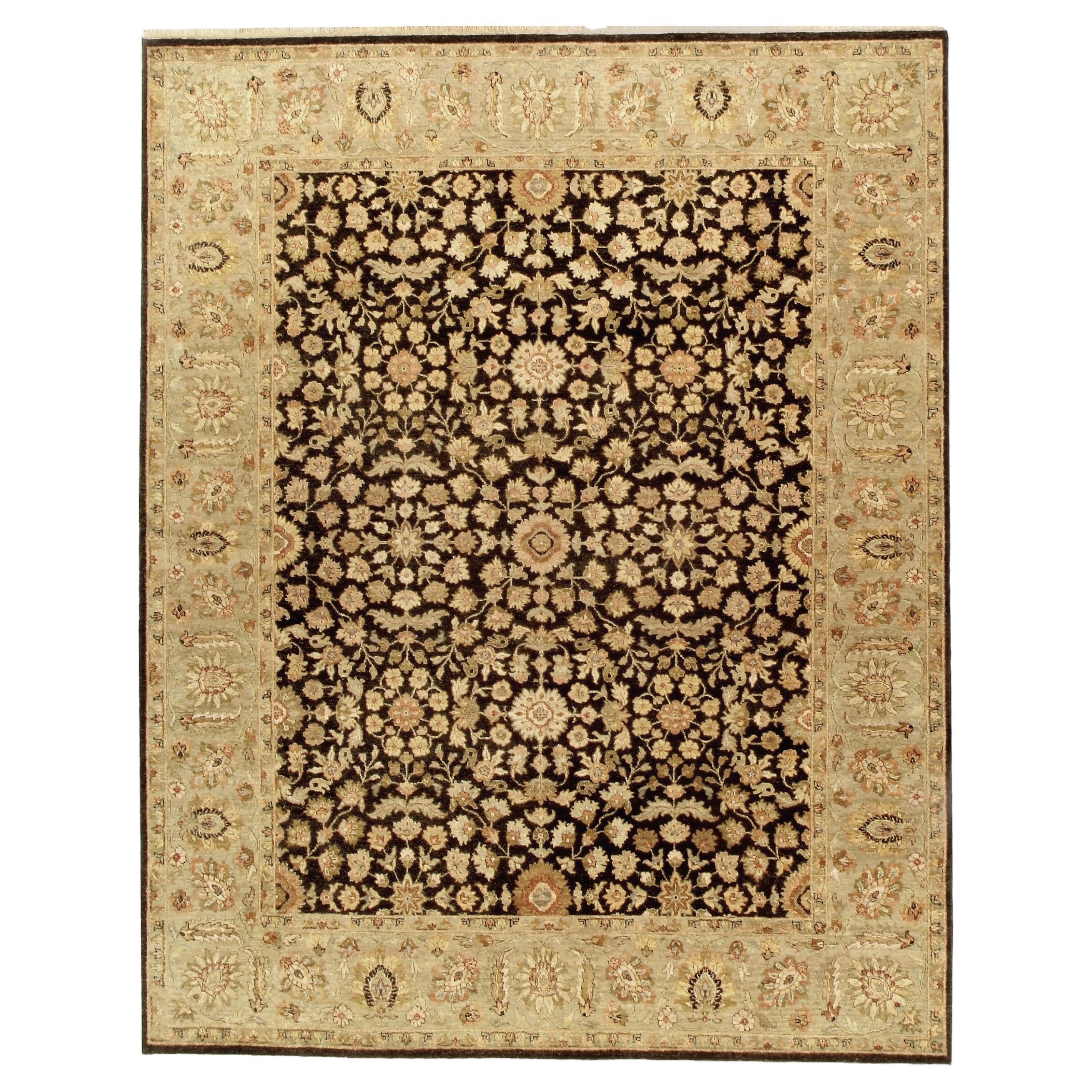 Luxury Traditional Hand-Knotted Black/Sage 12X18 Rug