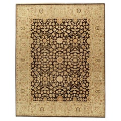 Luxury Traditional Hand-Knotted Black/Sage 12X24 Rug