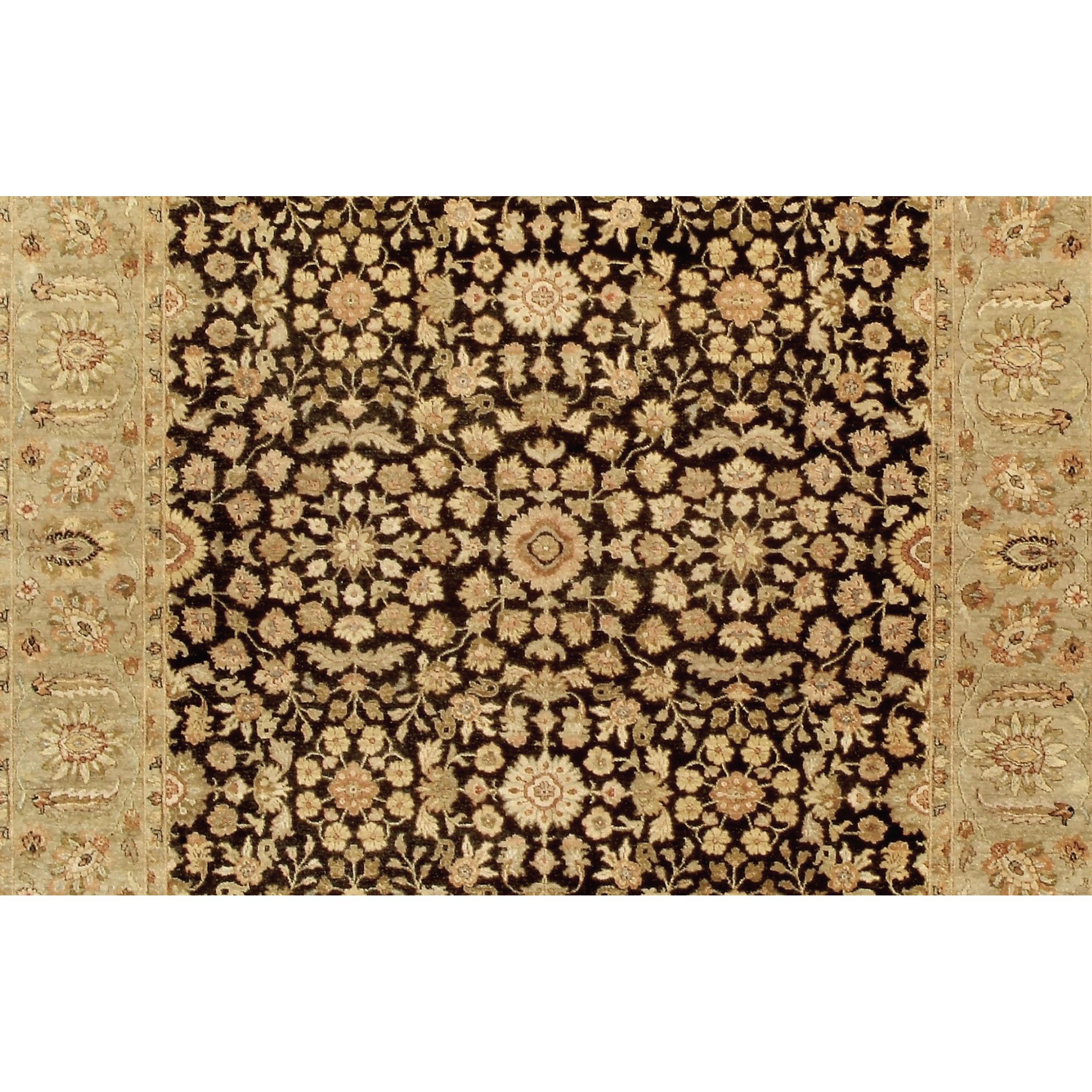 Indian Luxury Traditional Hand-Knotted Black/Sage 14x28 Rug For Sale
