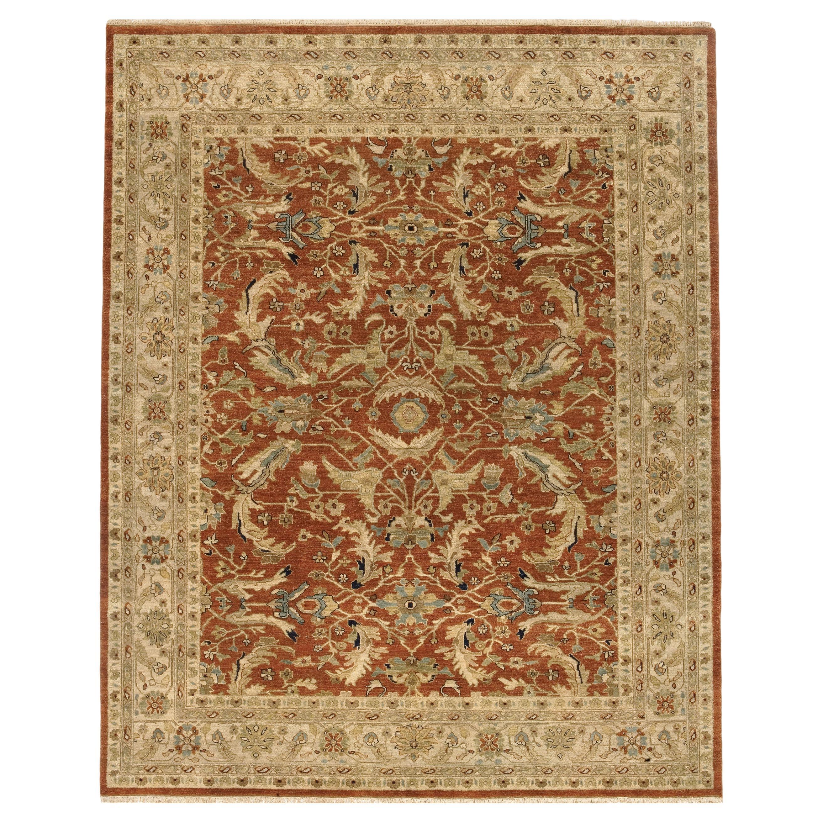 Luxury Traditional Hand-Knotted Brick/Cream 12x15 Rug