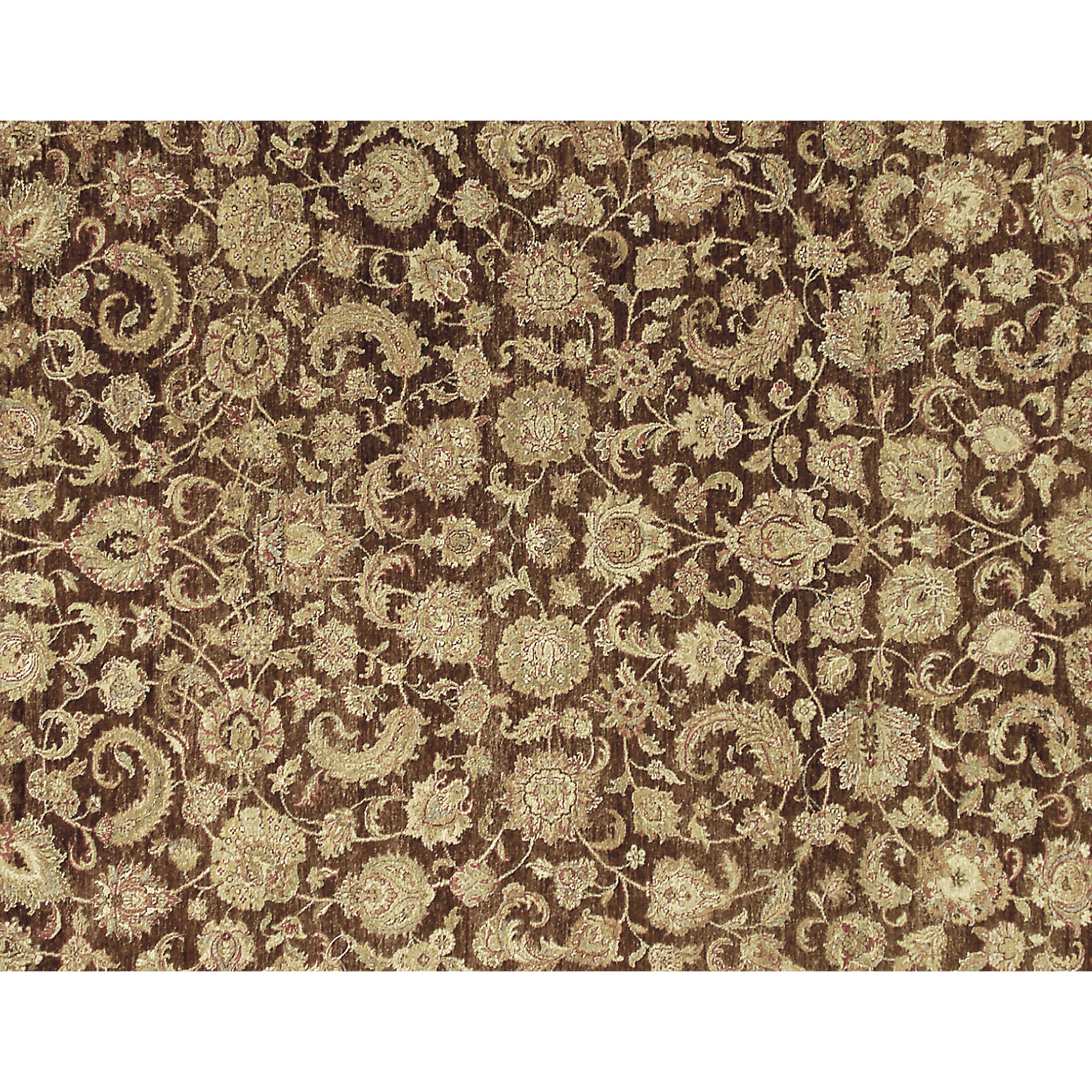 Agra Tapis traditionnel de luxe noué à la main Brown/Cream 12x15 en vente