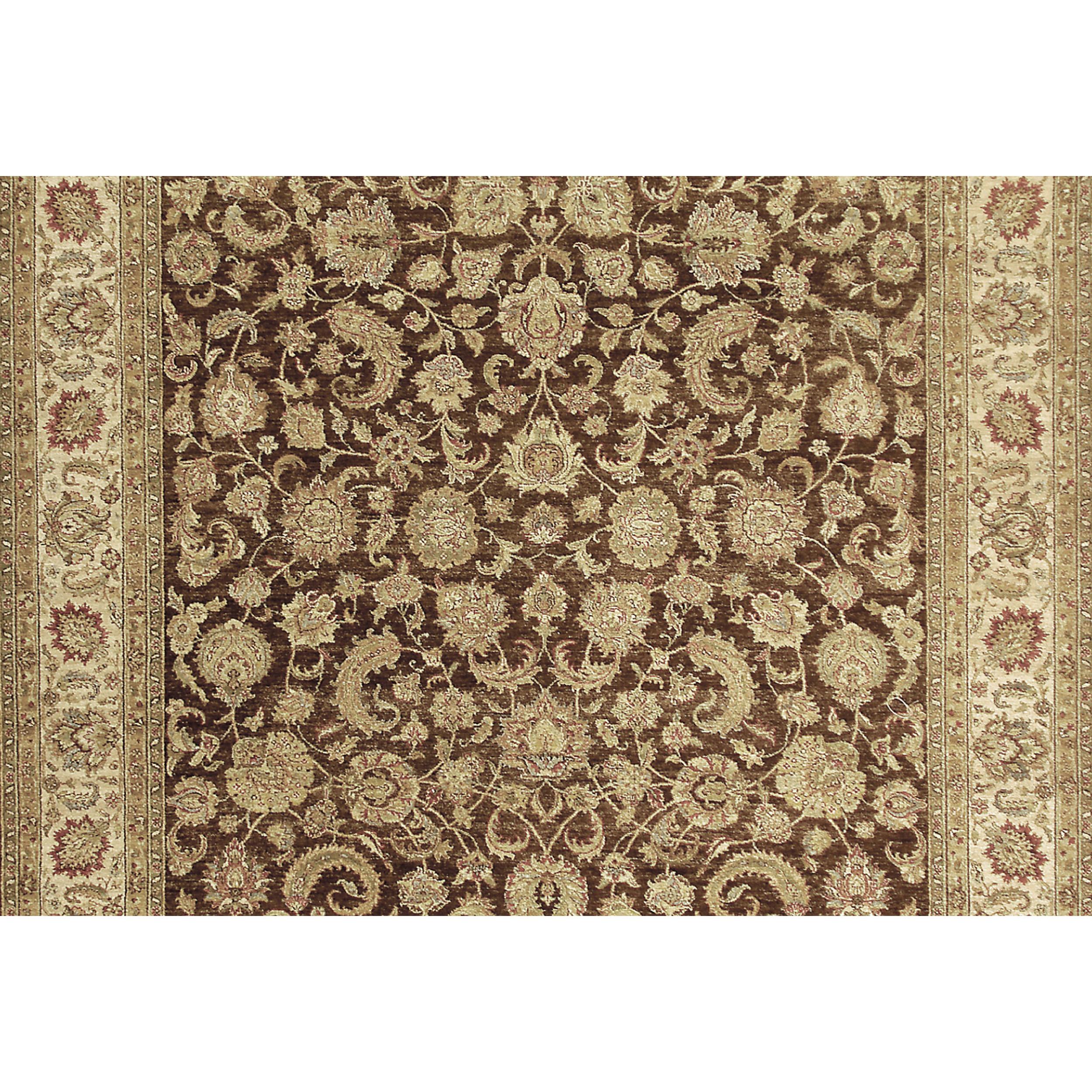 Indian Luxury Traditional Hand-Knotted Brown/Cream 12x15 Rug For Sale