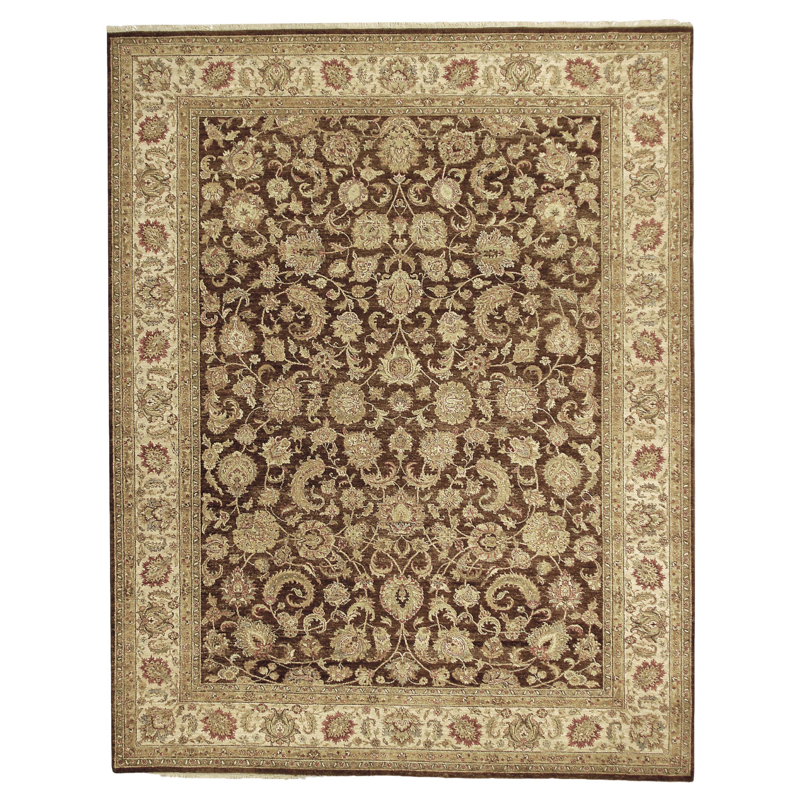 Luxury Traditional Hand-Knotted Brown/Cream 12x15 Rug