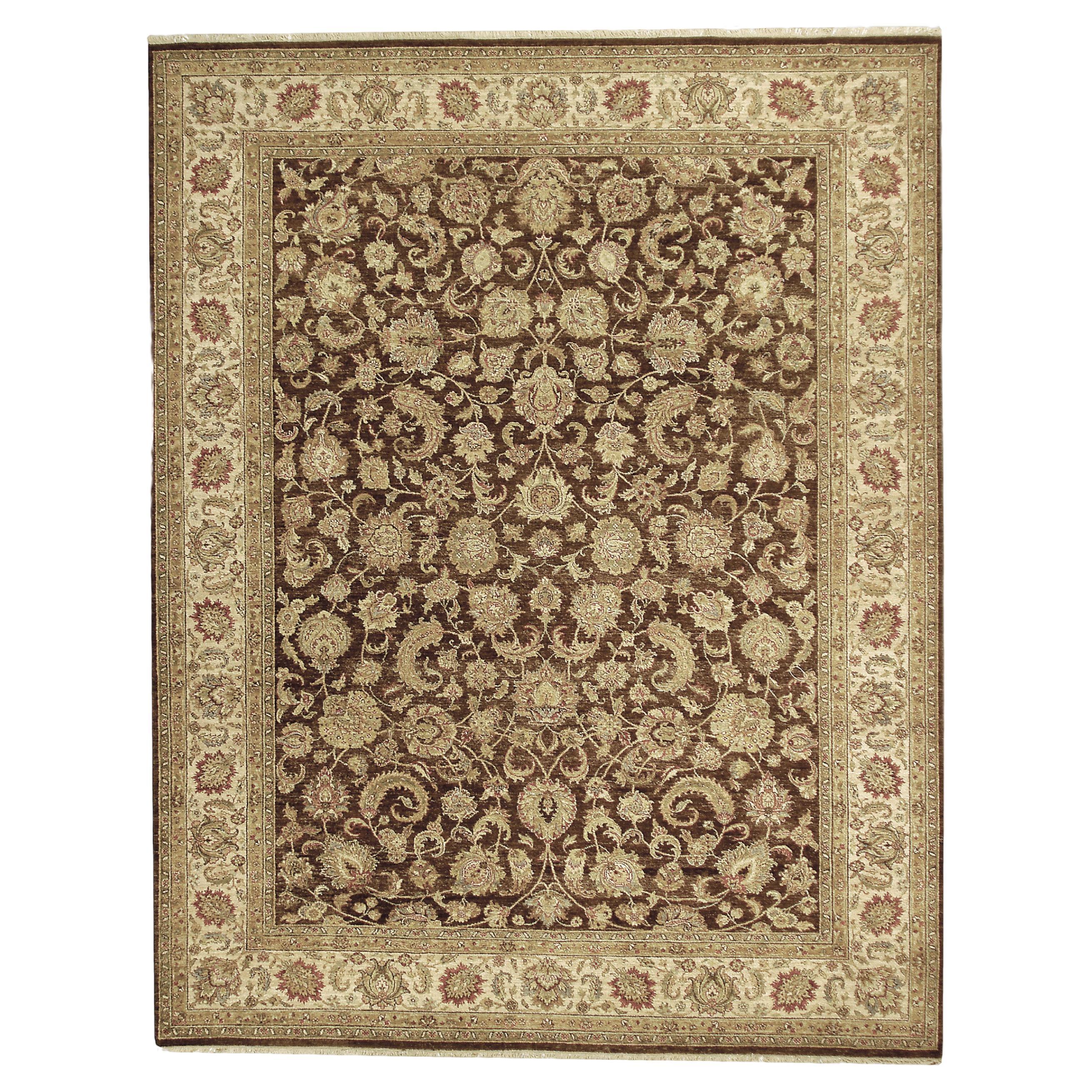 Luxury Traditional Hand-Knotted Brown/Cream 14x28 Rug For Sale