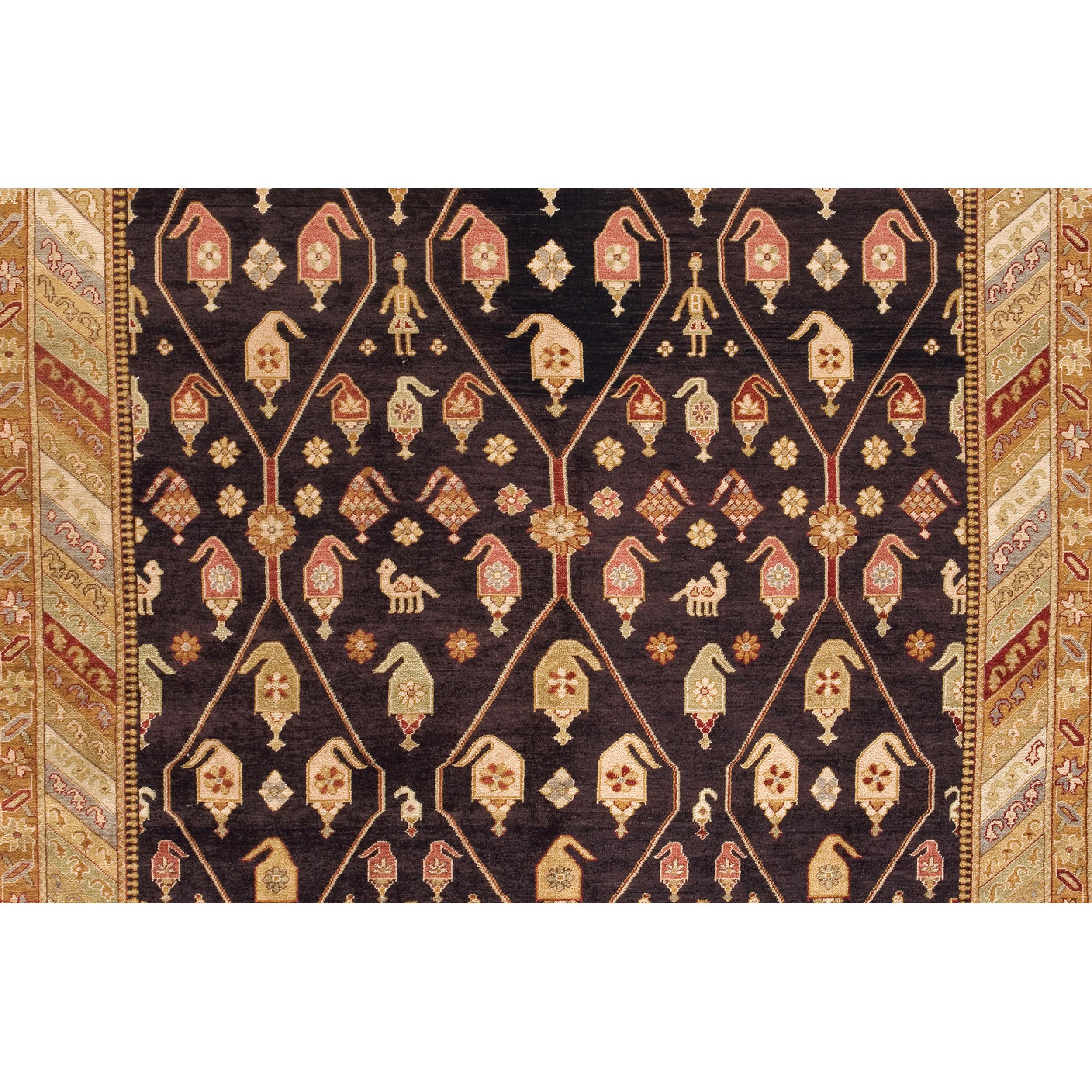 Noué à la main Tapis traditionnel de luxe noué à la main Brown/Gold 11x18 en vente