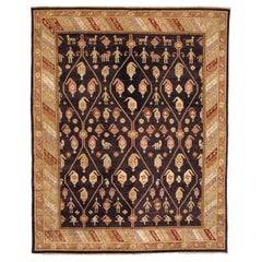 Luxury Traditional Hand-Knotted Brown/Gold 11x18 Rug