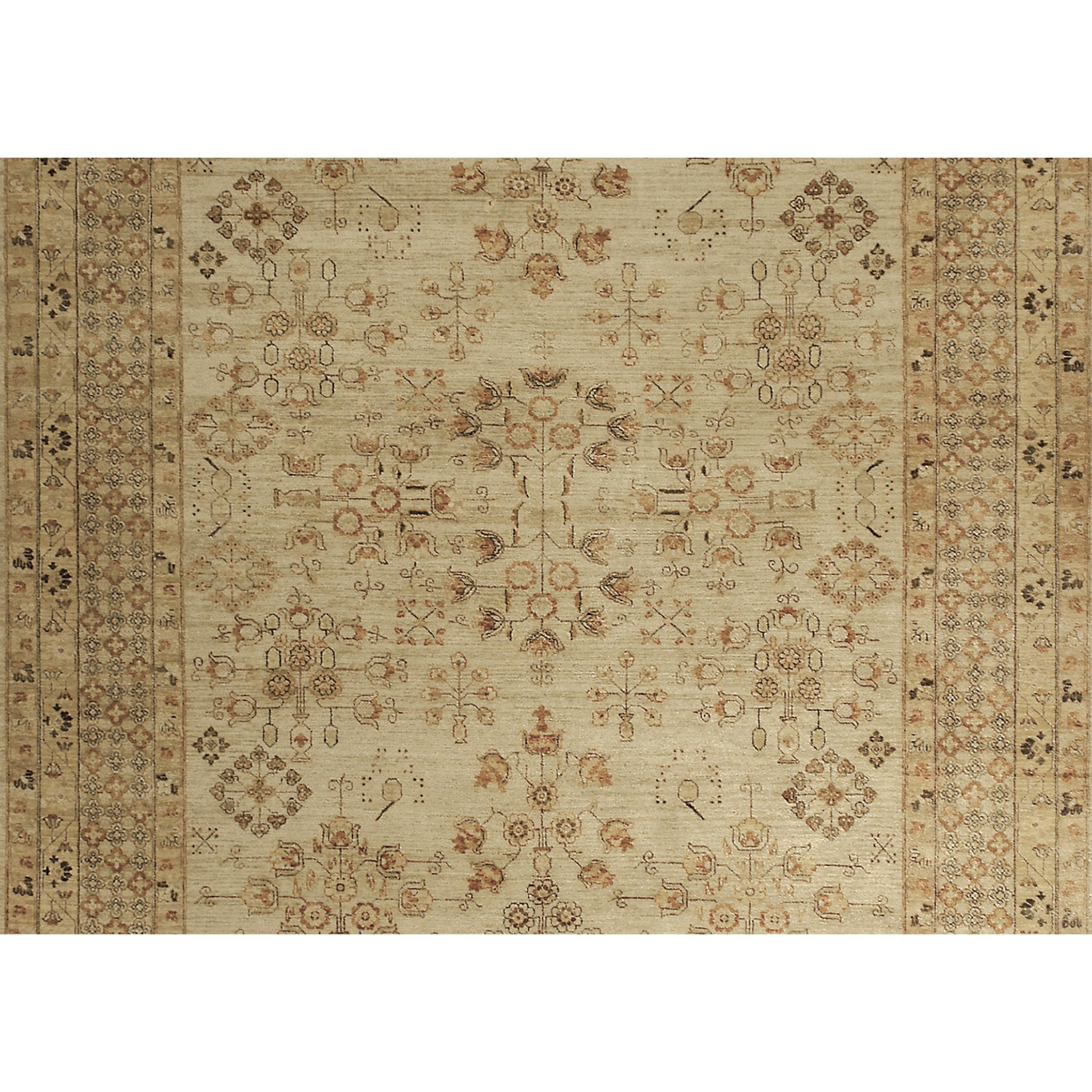 Indian Luxury Traditional Hand-Knotted Cream/Beige 12x24 Rug For Sale