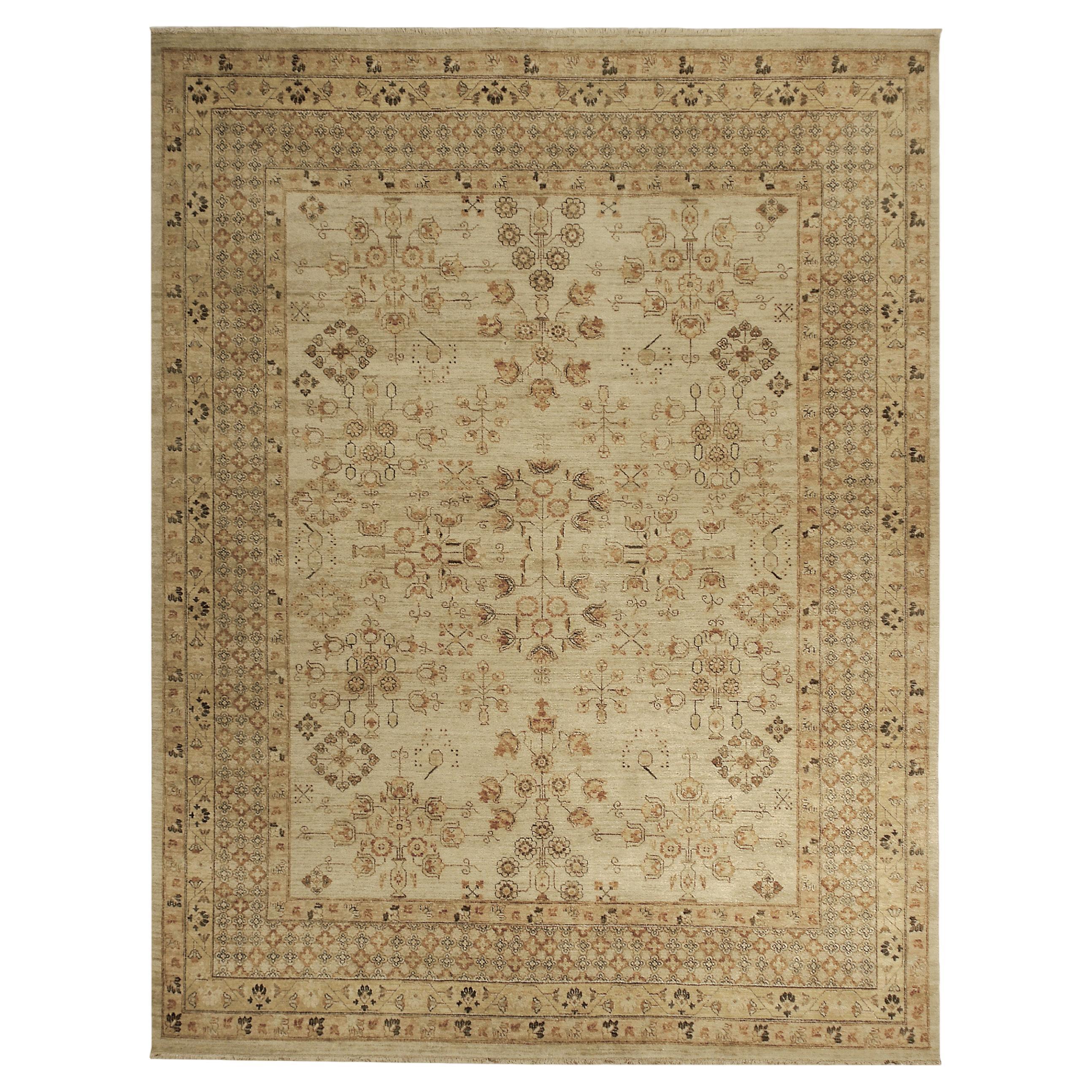 Luxury Traditional Hand-Knotted Cream/Beige 12x24 Rug For Sale
