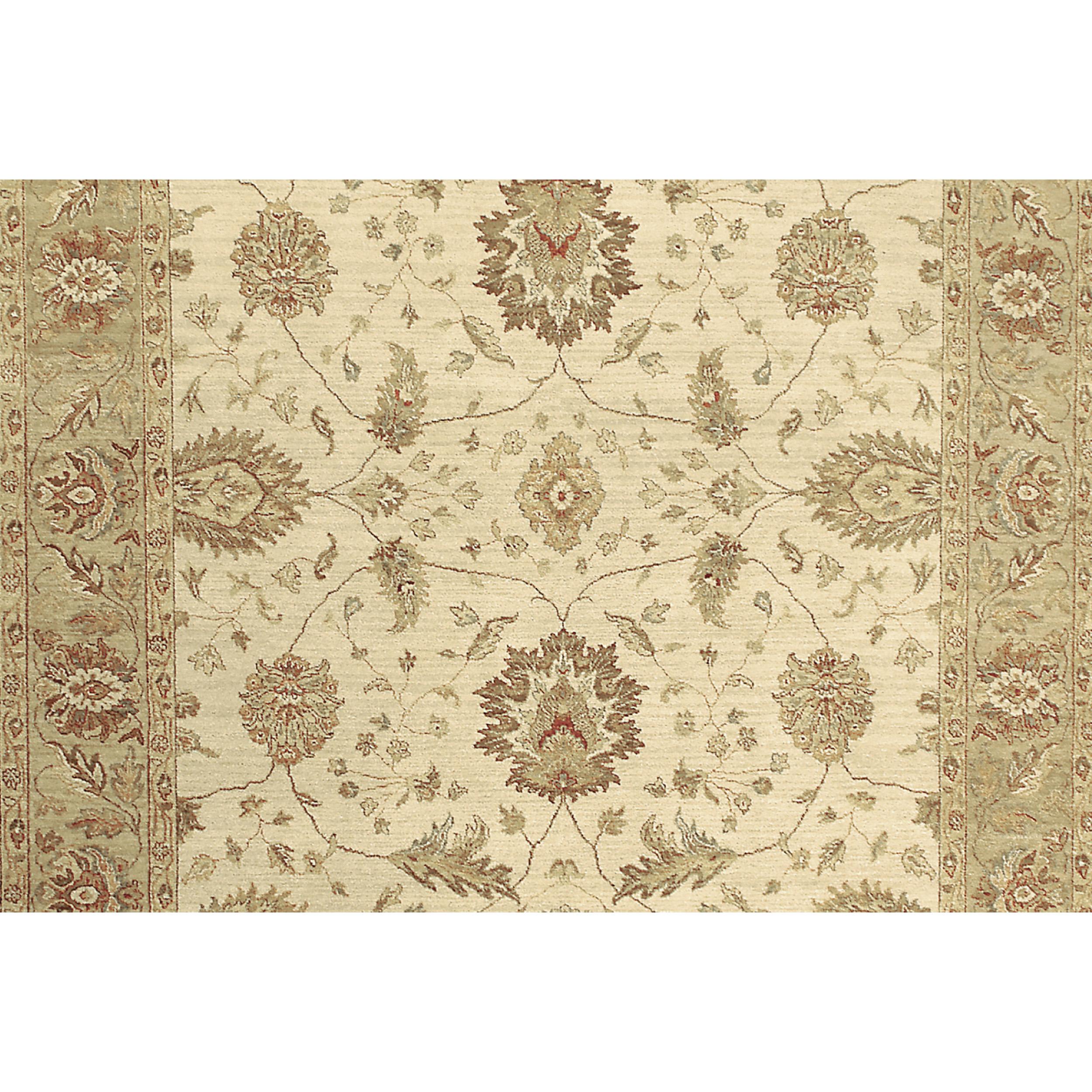 Indian Luxury Traditional Hand-Knotted Cream/Fawn 14x28 Rug For Sale