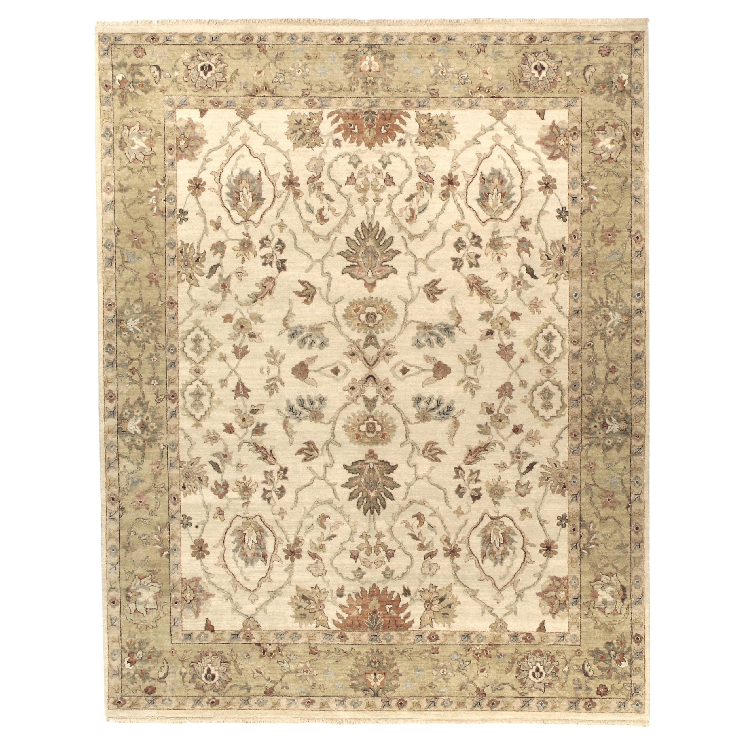 Luxury Traditional Hand-Knotted Cream/Gold 10x14 Rug For Sale
