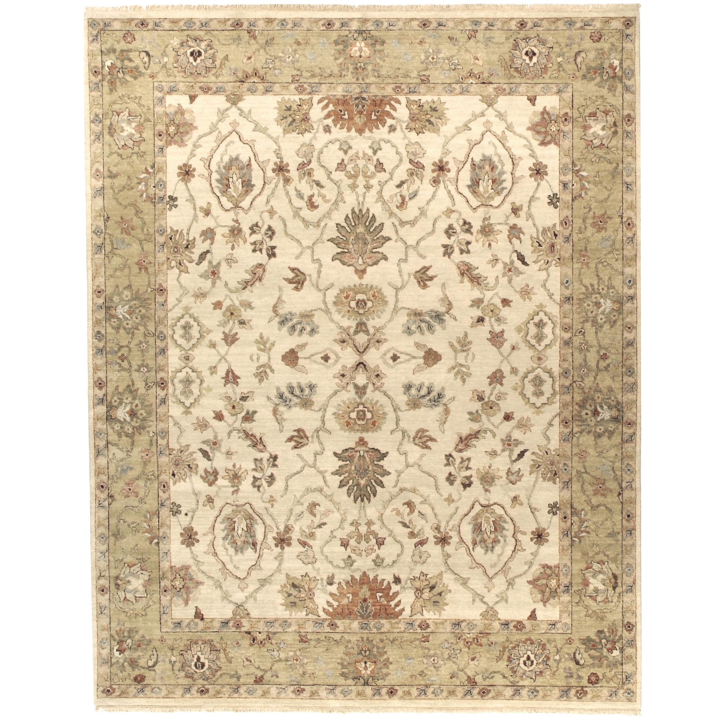 Luxury Traditional Hand-Knotted Cream/Gold 14x28 Rug