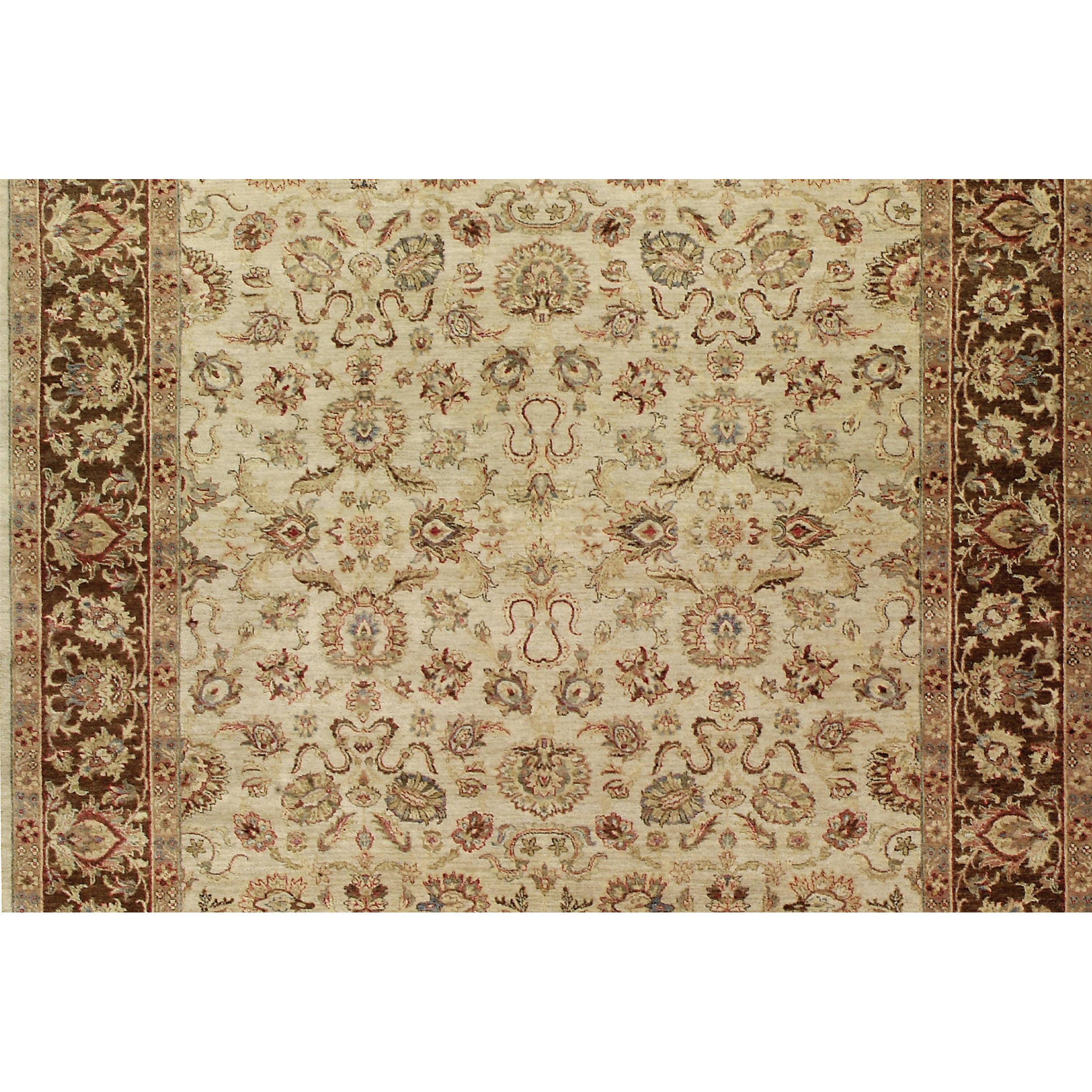 Indian Luxury Traditional Hand-Knotted Cream/Mocha 14x26 Rug For Sale