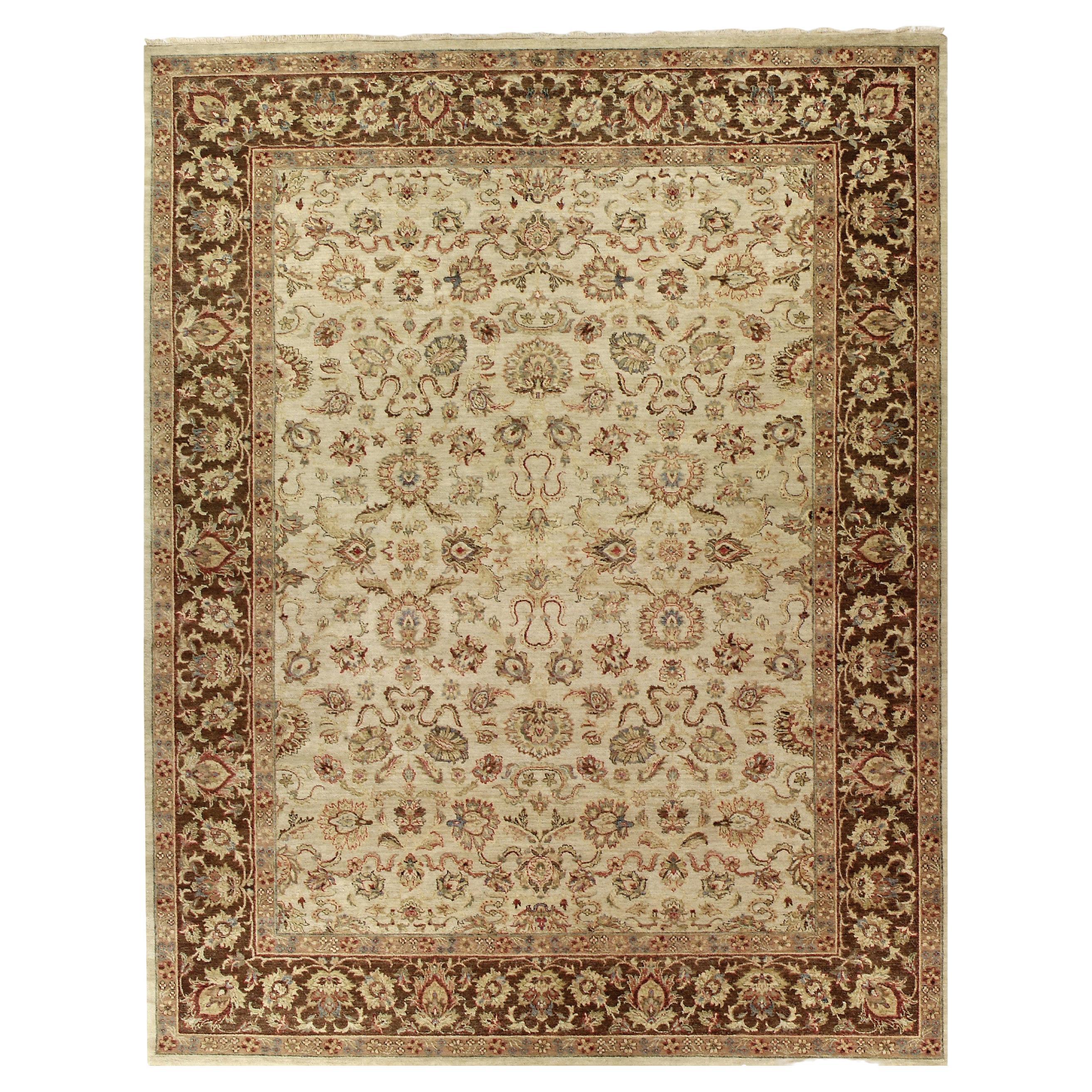 Luxury Traditional Hand-Knotted Cream/Mocha 14x28 Rug