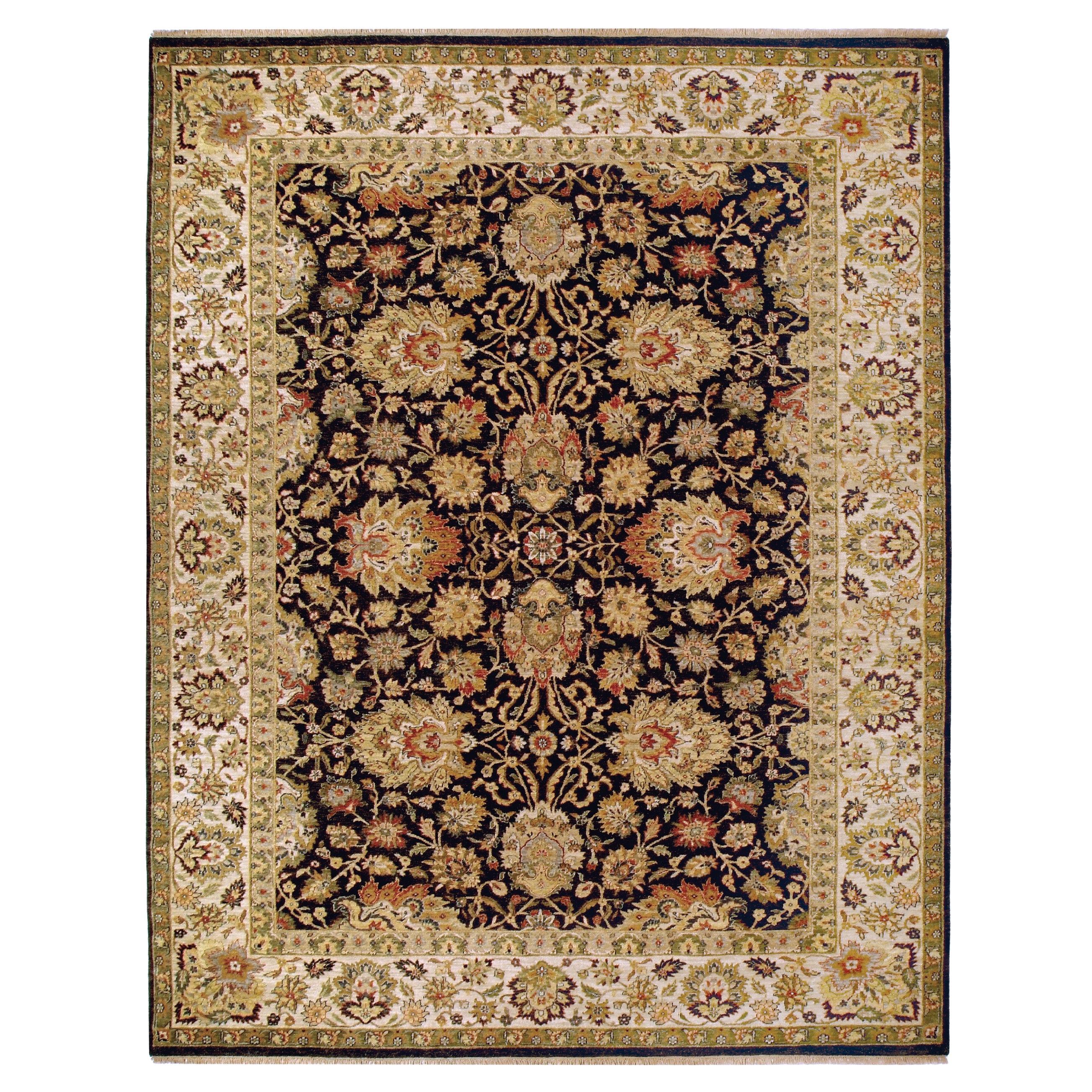 Luxury Traditional Hand-Knotted Distressed Agra Charcoal/Cream 12x Rug
