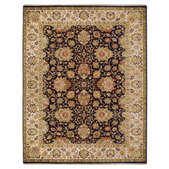 Luxury Traditional Hand-Knotted Distressed Agra Charcoal/Cream 12x Rug