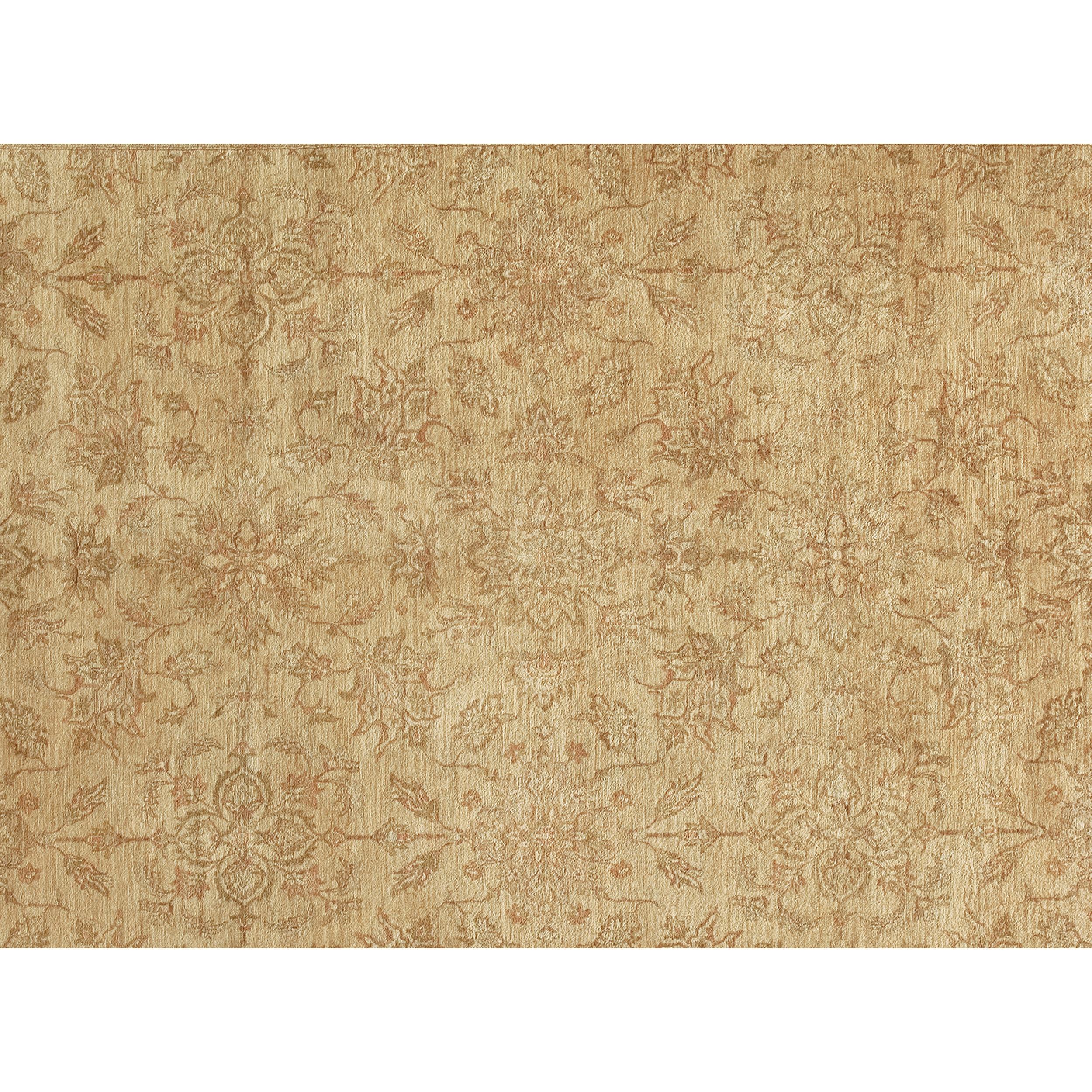 Pakistani Luxury Traditional Hand-Knotted Doroksh Cream and Gold 12x18 Rug For Sale