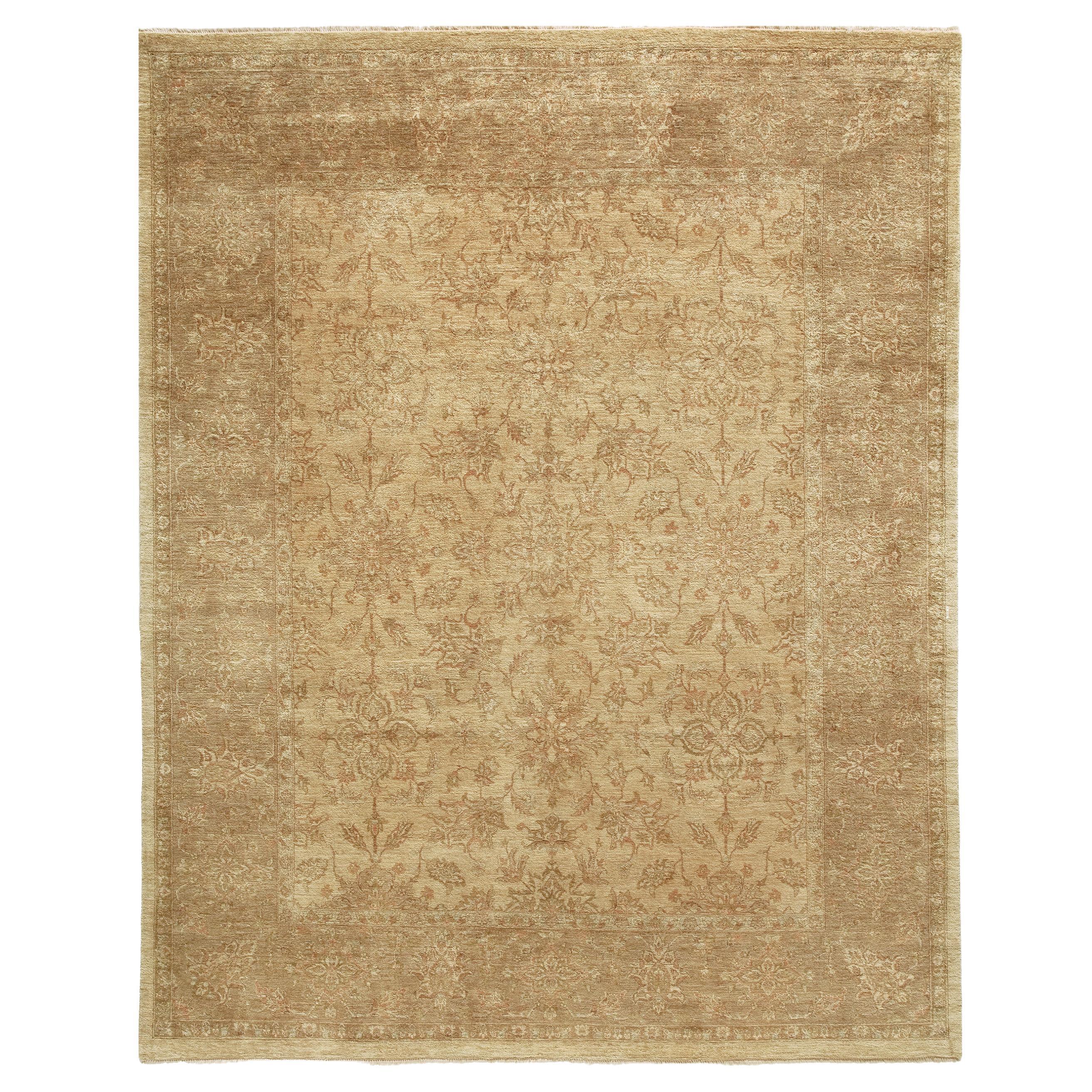 Luxury Traditional Hand-Knotted Doroksh Cream and Gold 12x18 Rug