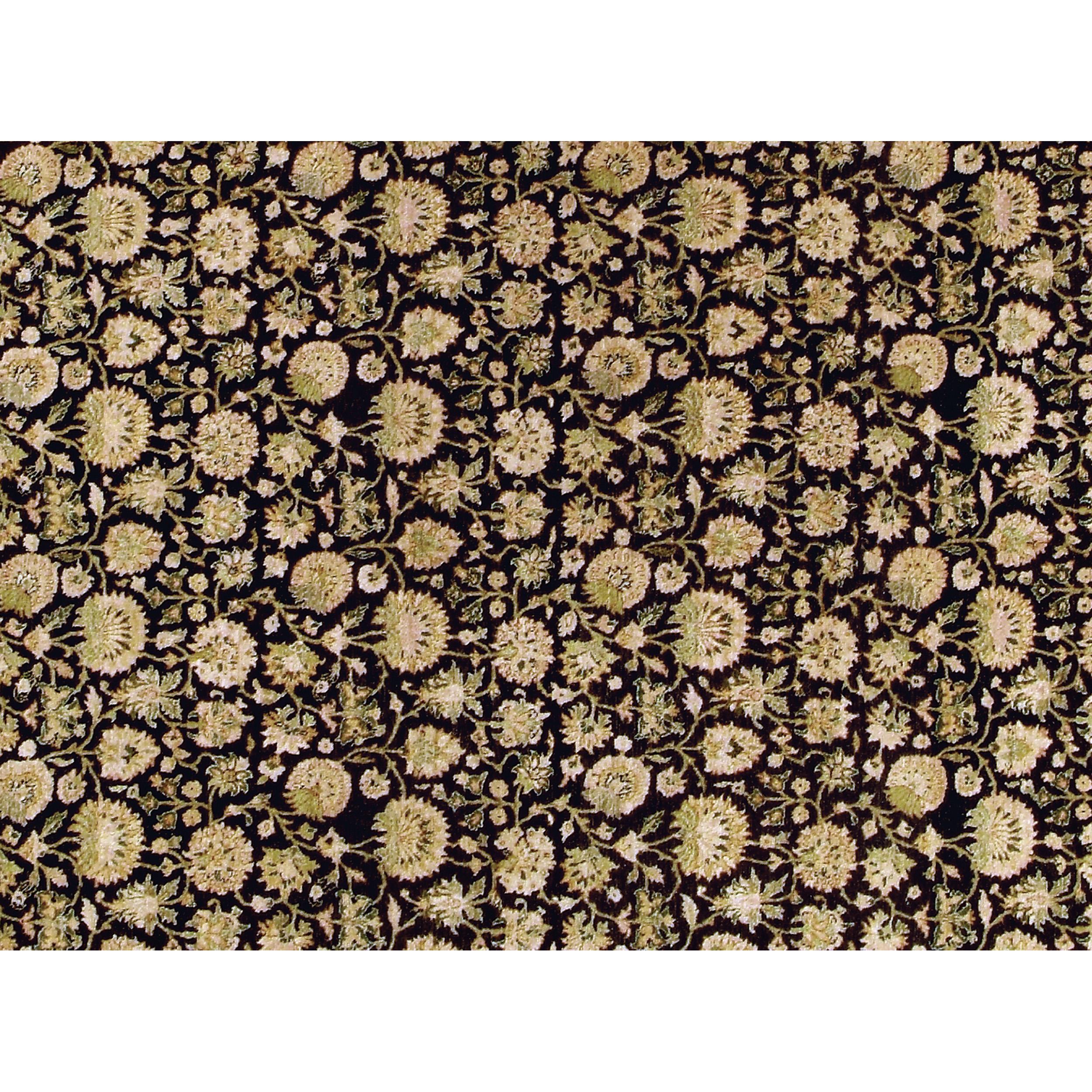 Pakistani Luxury Traditional Hand-Knotted Emogli Black and Cream 10X14 Rug For Sale