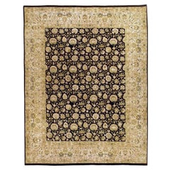 Lujosa Alfombra Tradicional Anudada a Mano Emogli Negro y Crema 10X14