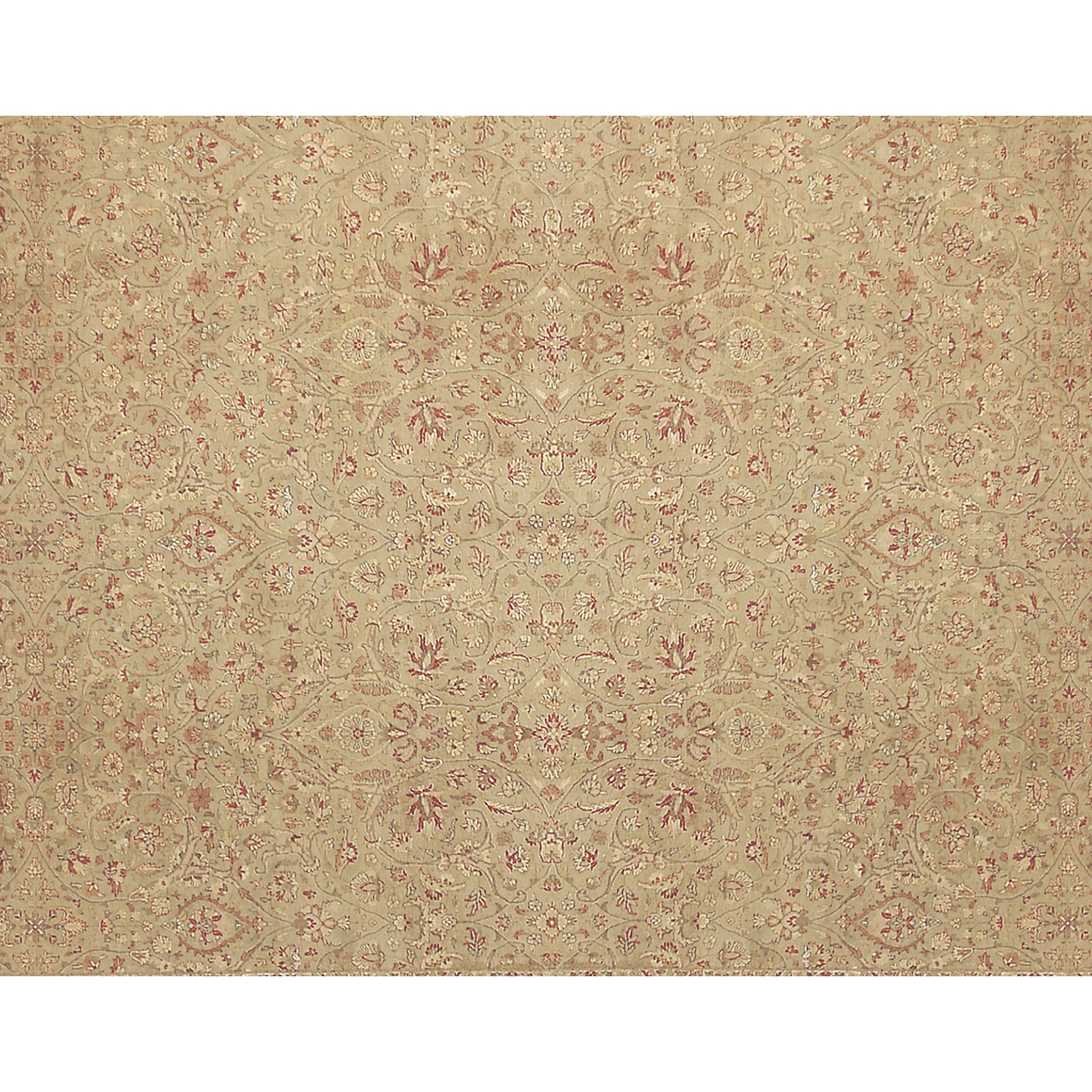 Agra Luxury Traditional Hand-Knotted Emogli Khaki and Cream 10x14 Rug For Sale