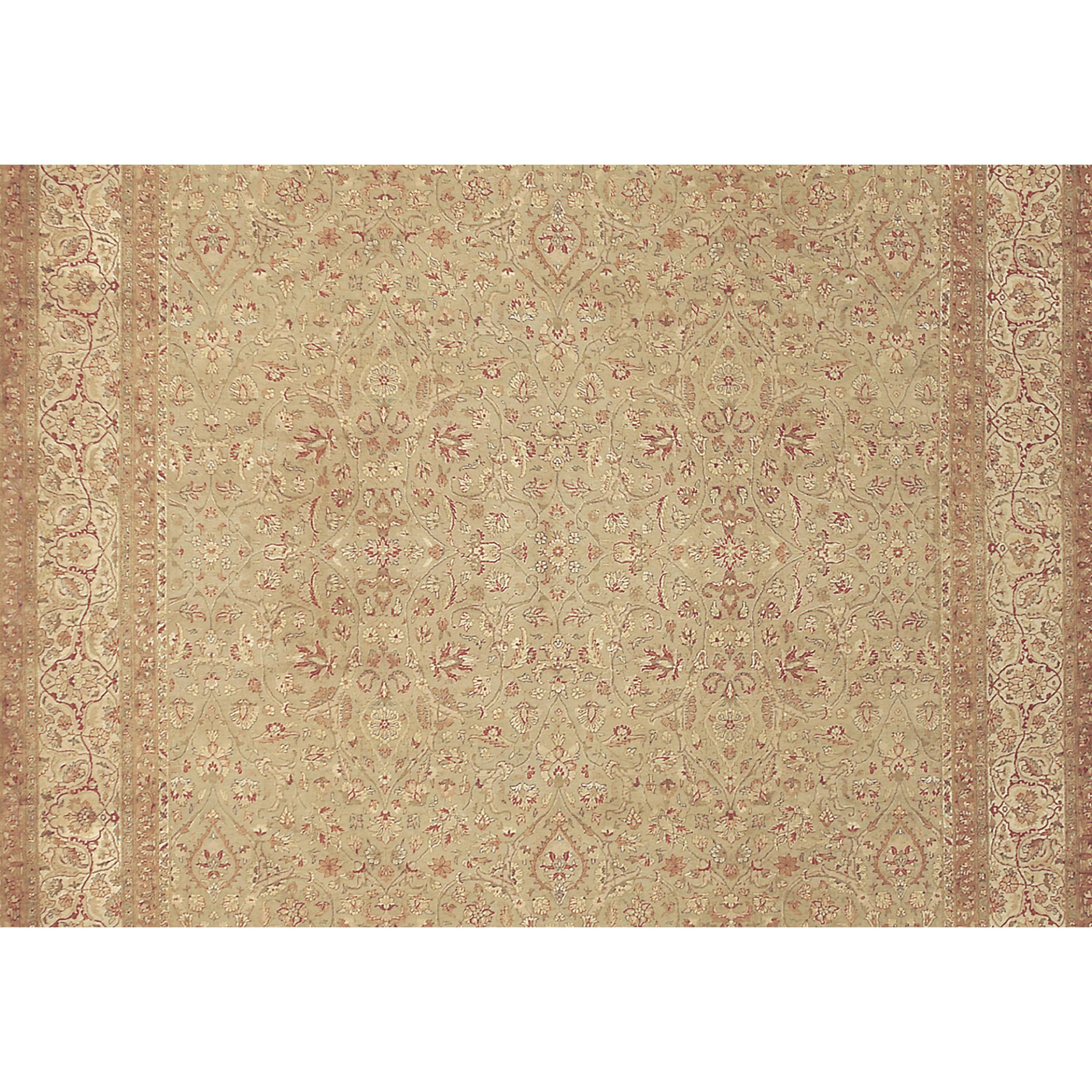 Pakistani Luxury Traditional Hand-Knotted Emogli Khaki and Cream 10x14 Rug For Sale