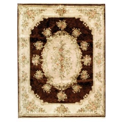 Tapis européen de luxe traditionnel noué à la main Belvoir Brown/Cream 10x14