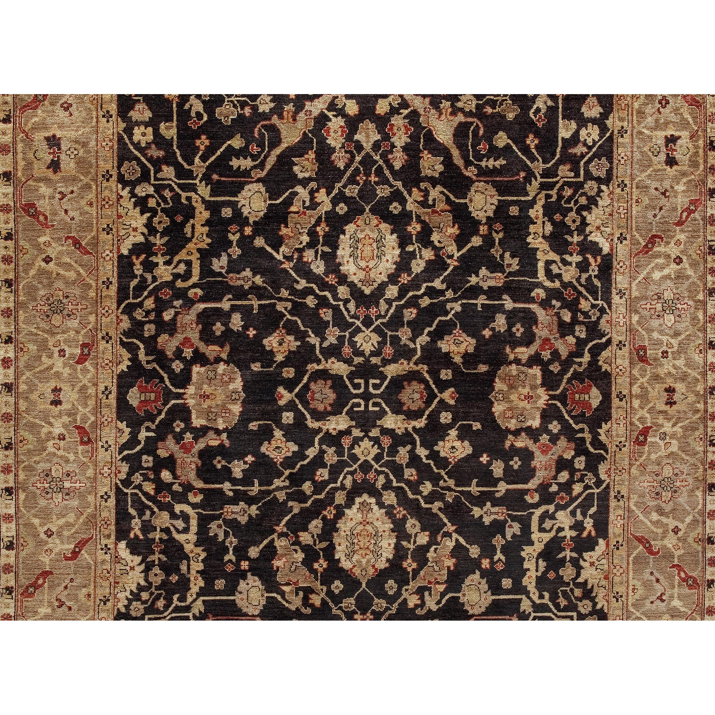 Pakistani Luxury Traditional Hand-Knotted Farahan Black & Gold 14x18 Rug For Sale