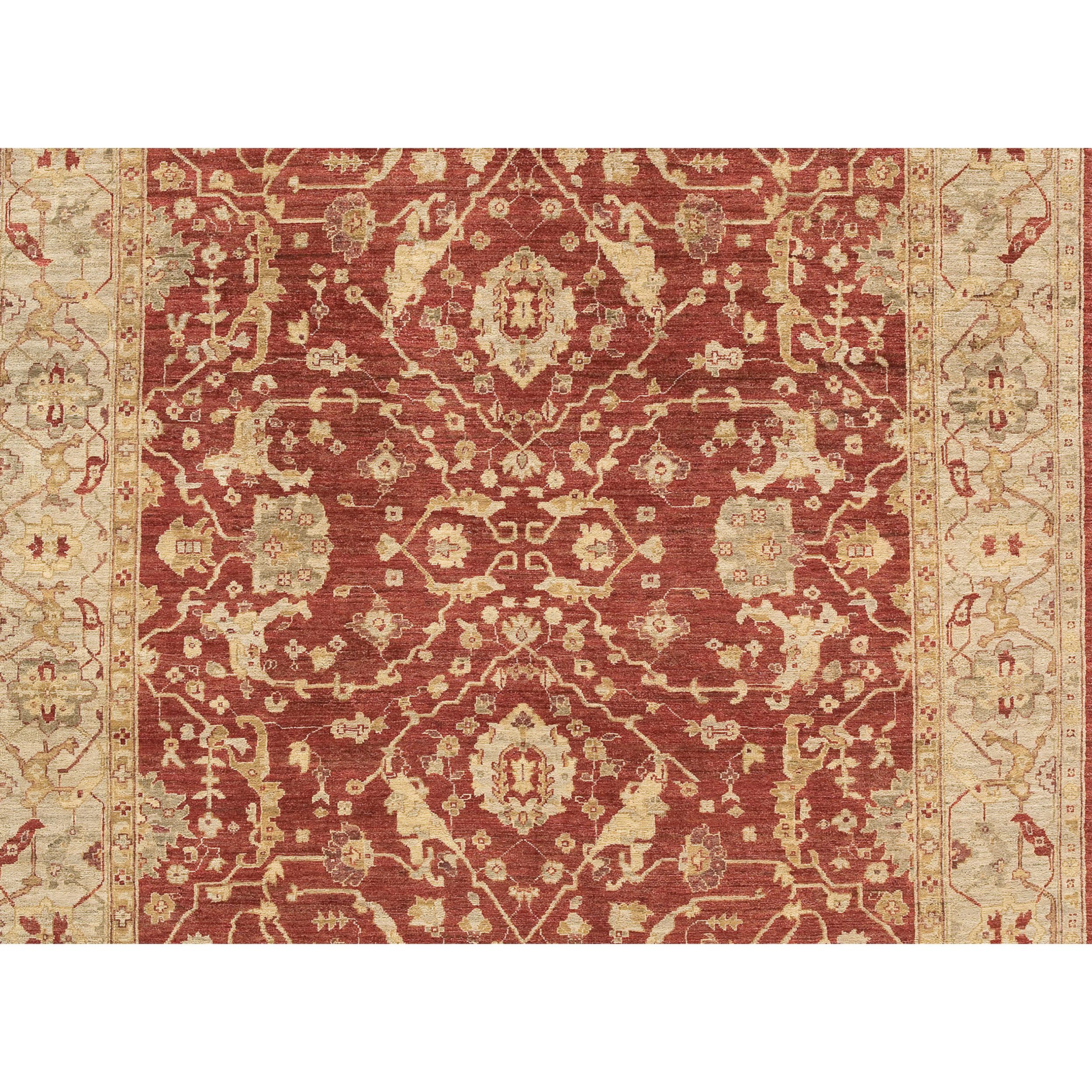 Pakistani Luxury Traditional Hand-Knotted Farahan Red & Cream 12x24 Rug For Sale