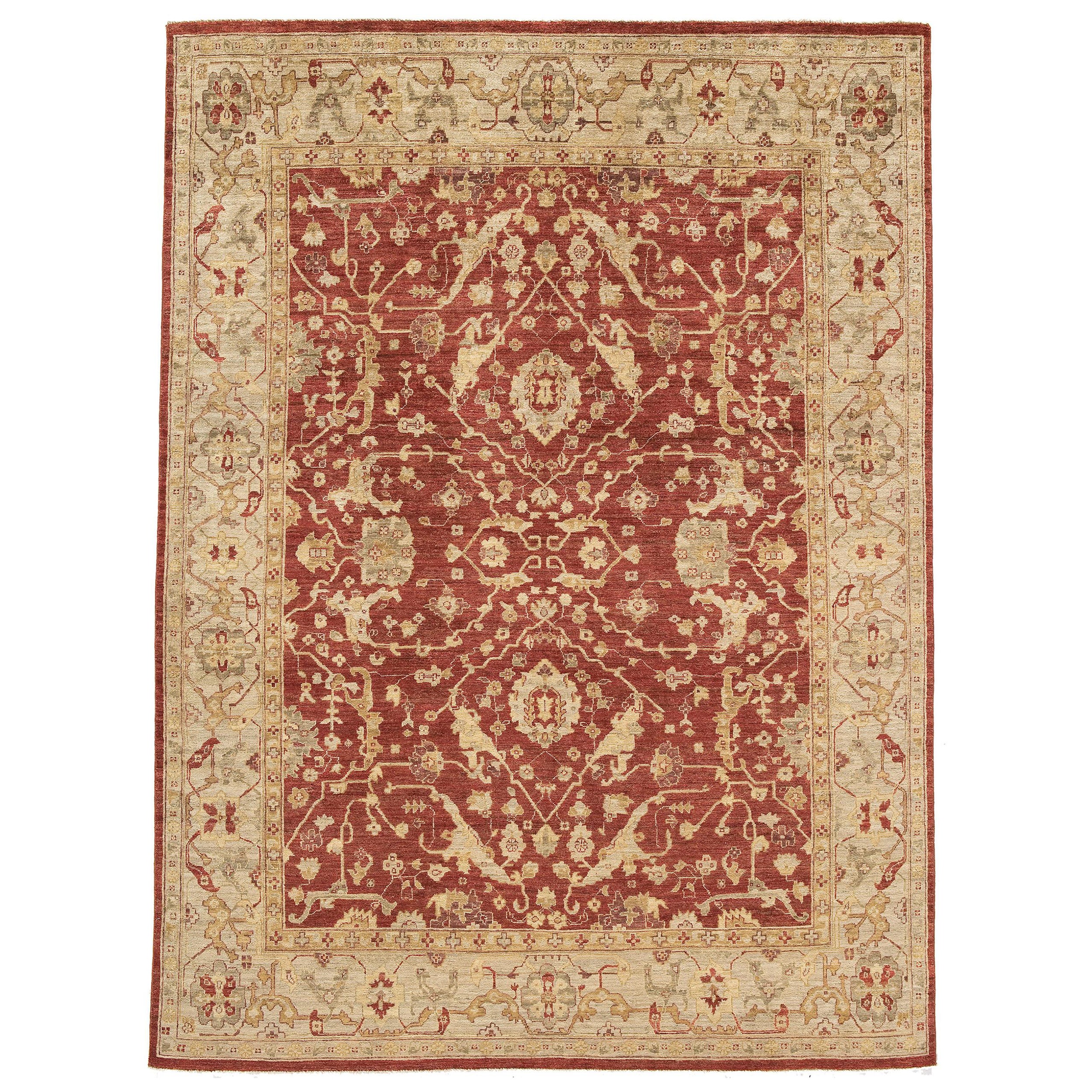 Tapis de luxe traditionnel noué à la main Farahan rouge et crème 12x24 en vente