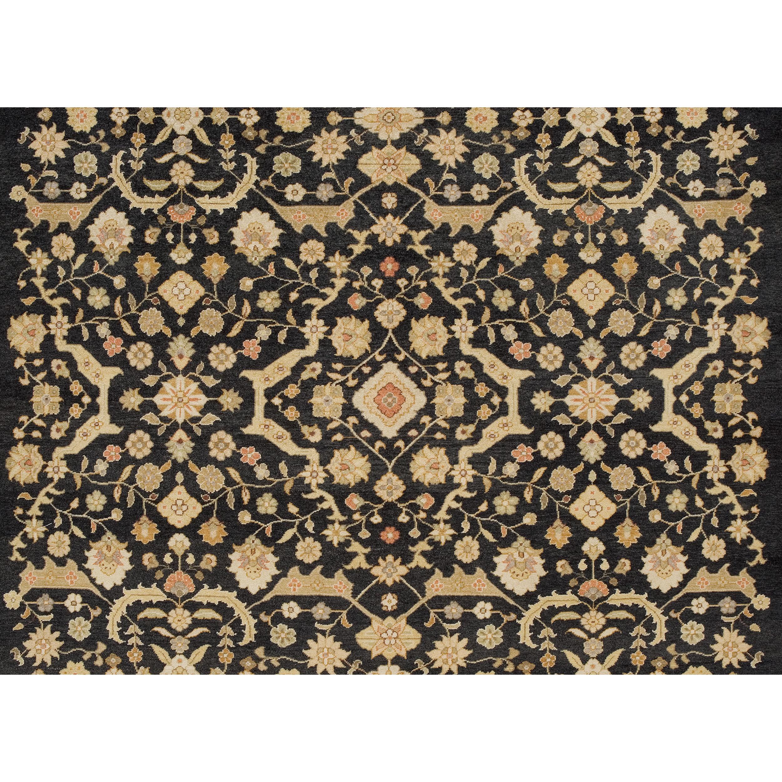 Contemporary Luxury Traditional Hand-Knotted Ferrahan Black 10x14 Rug For Sale