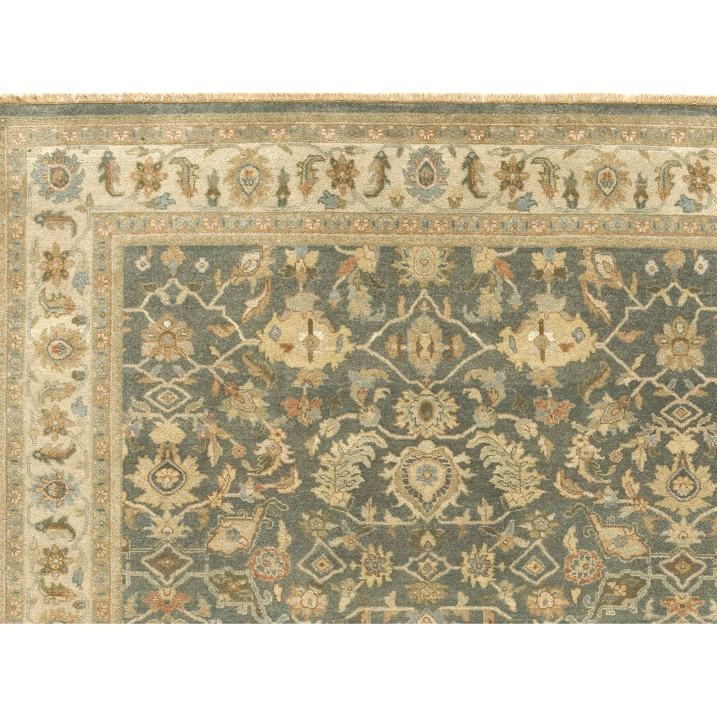 Luxury Traditional Hand-Knotted Ferrahan Teal & Beige 11x19 Rug In New Condition For Sale In Secaucus, NJ