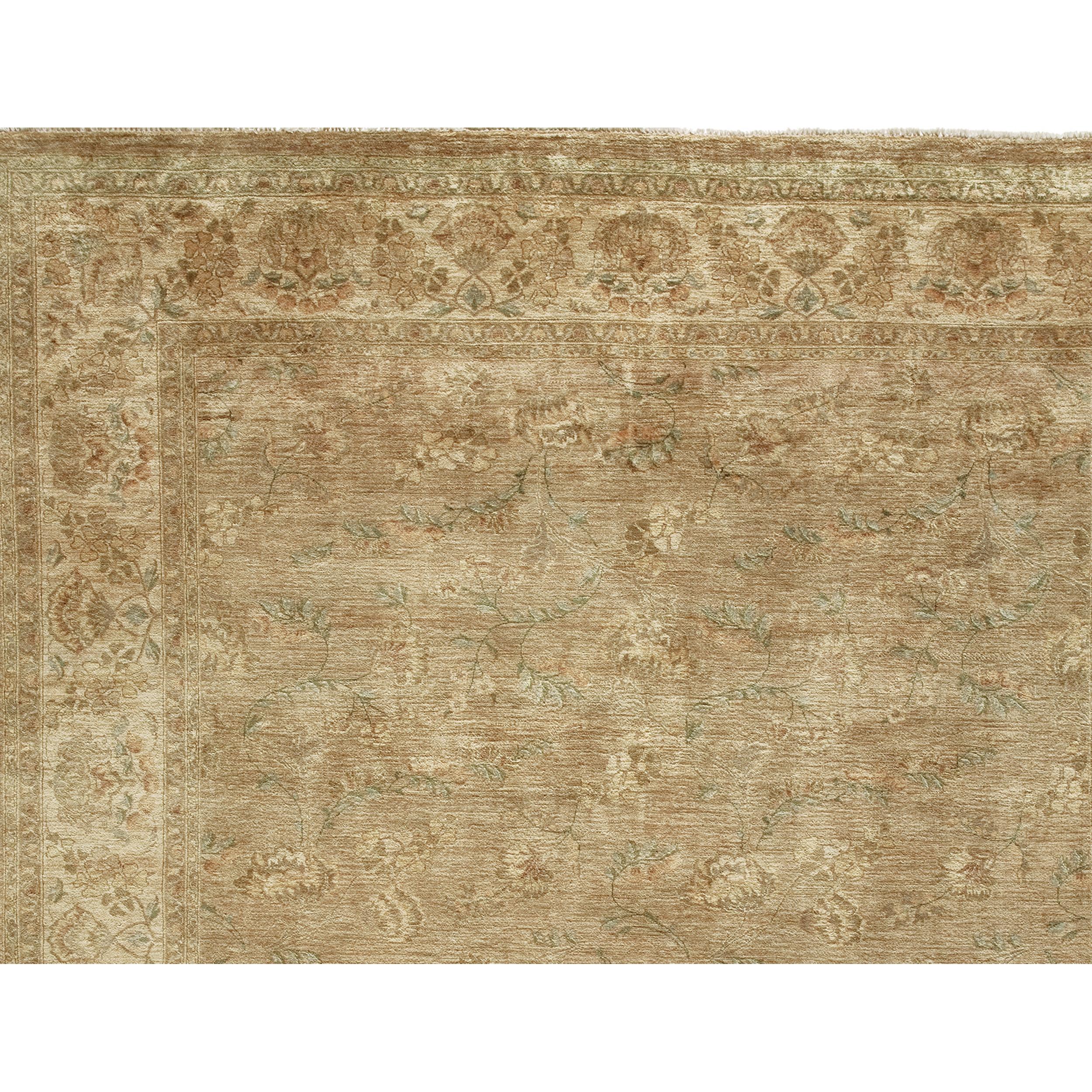 Noué à la main Tapis traditionnel de luxe noué à la main Flora beige/crème 12x18 en vente