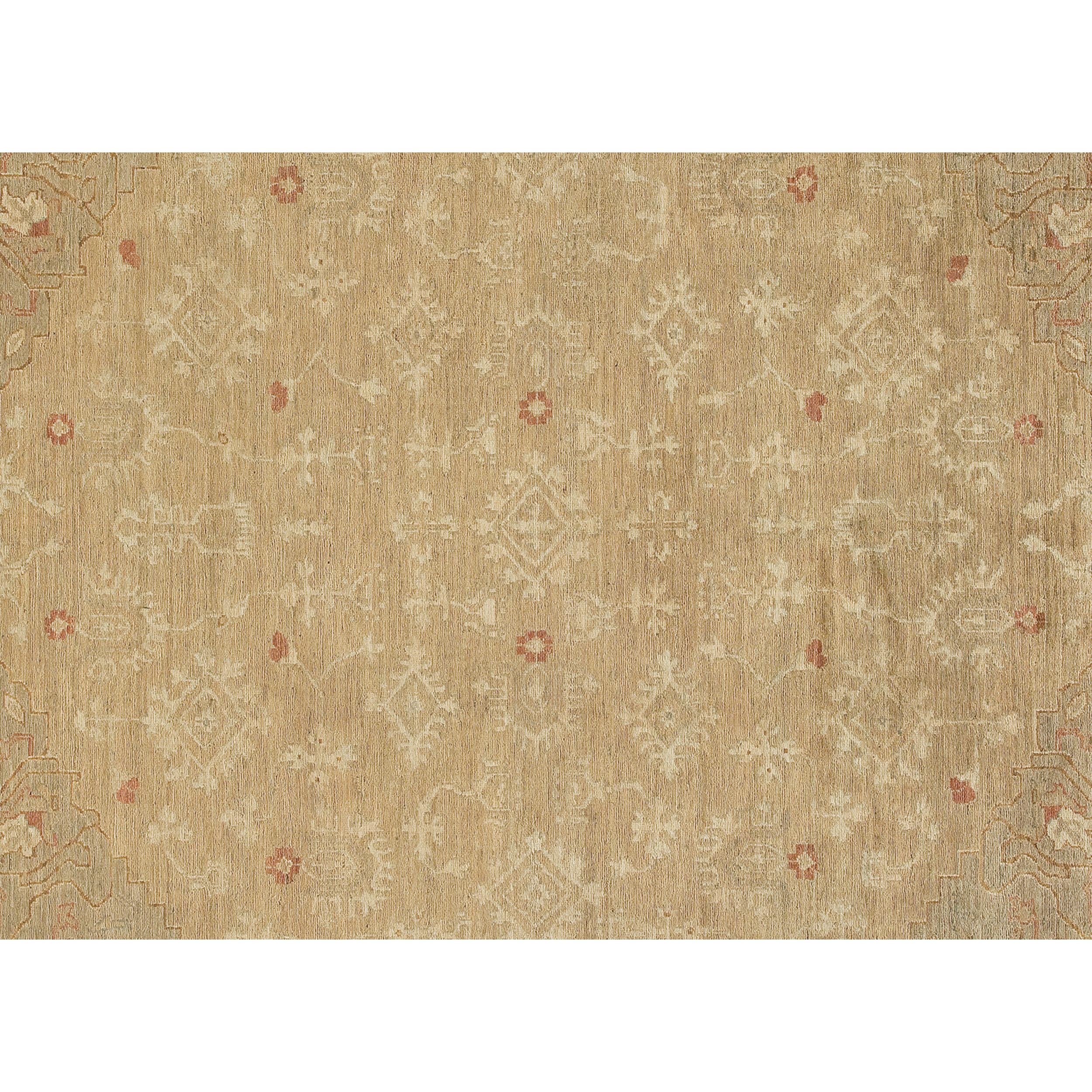 Pakistani Luxury Traditional Hand-Knotted Ghiordes Gold & Taupe 12x18 Rug For Sale