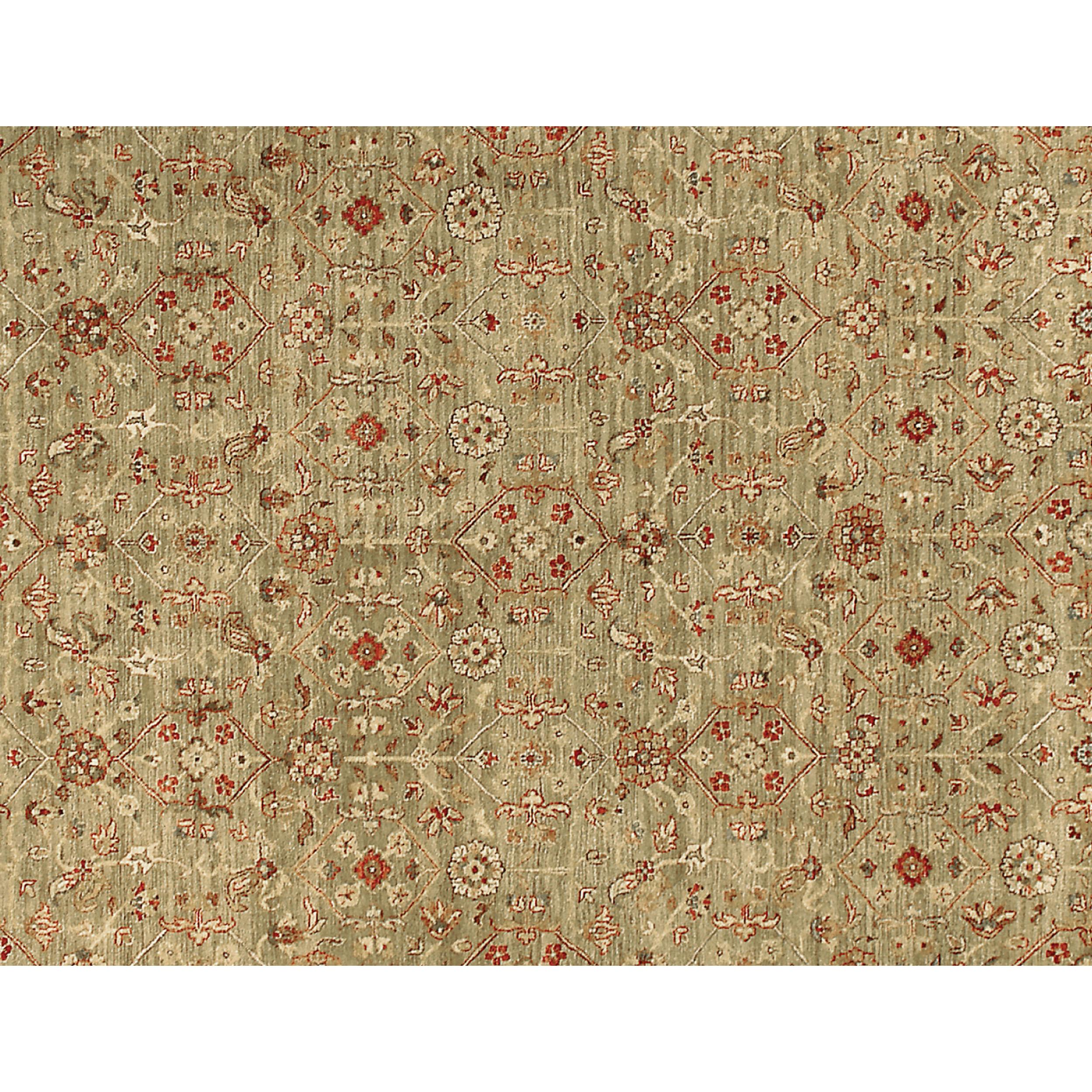 Agra Luxury Traditional Hand-Knotted Green/Cream 12X18 Rug For Sale