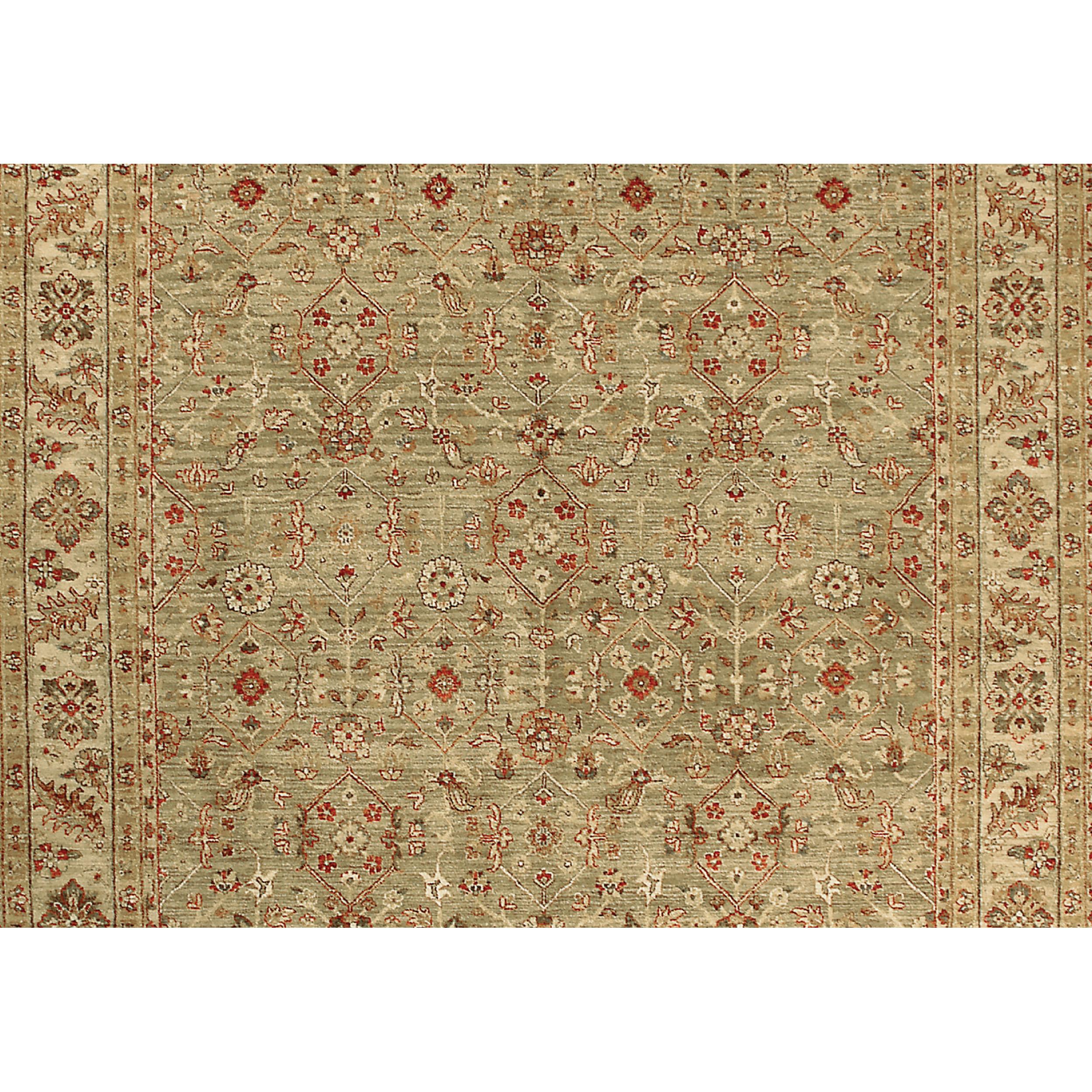 Indian Luxury Traditional Hand-Knotted Green/Cream 12X18 Rug For Sale