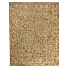 Luxury Traditional Hand-Knotted Green/Cream 14X28 Rug
