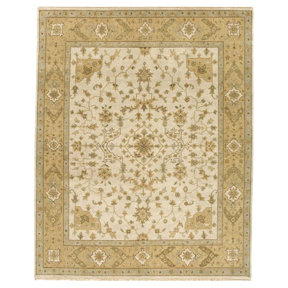 One-of-a-Kind Hand Knotted Traditional Floral Mogul Ivory Area Rug For ...