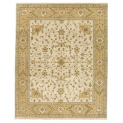 Luxury Traditional Hand-Knotted Herati Ivory & Gold 11x19 Rug