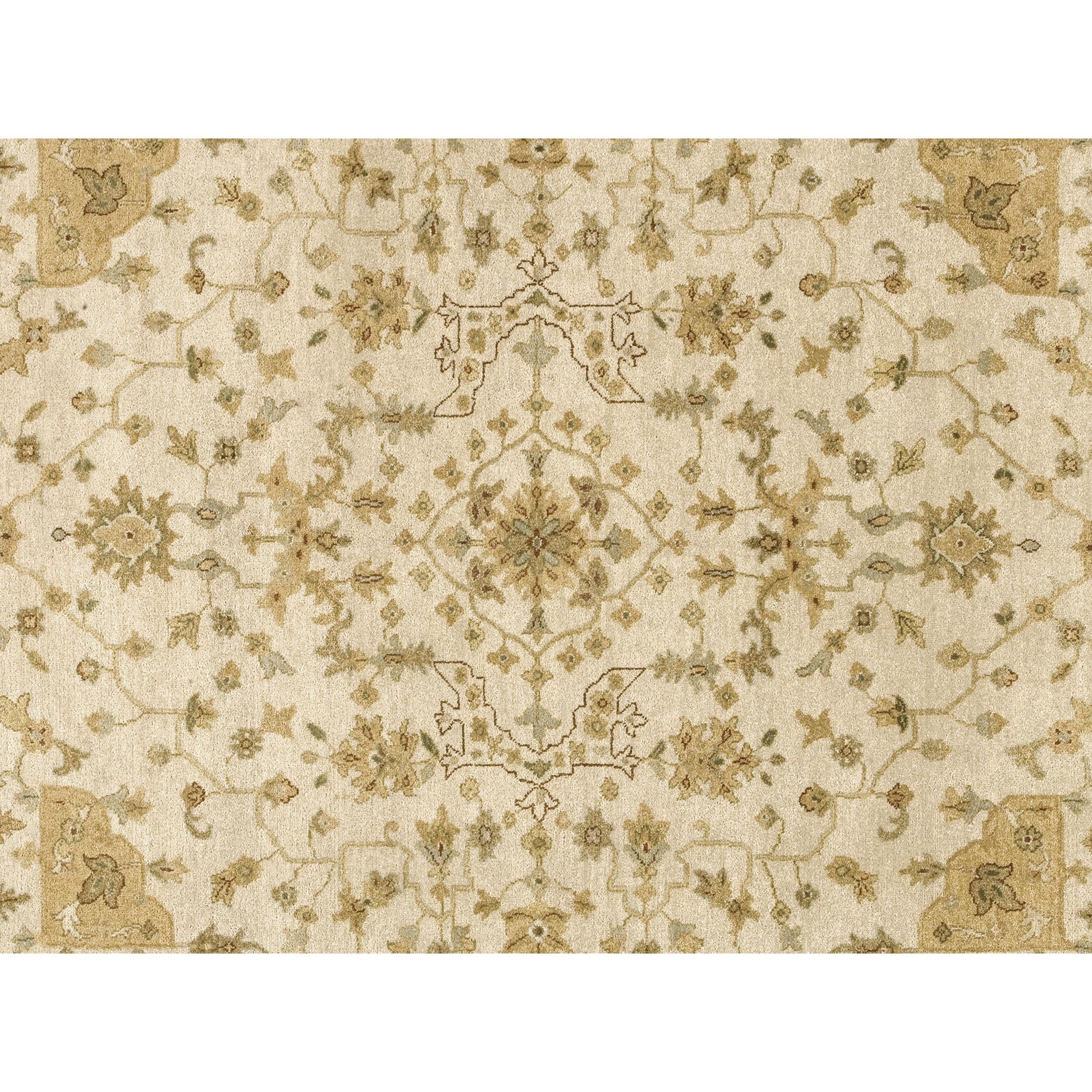 Indian Luxury Traditional Hand-Knotted Herati Ivory & Gold 12x22 Rug For Sale