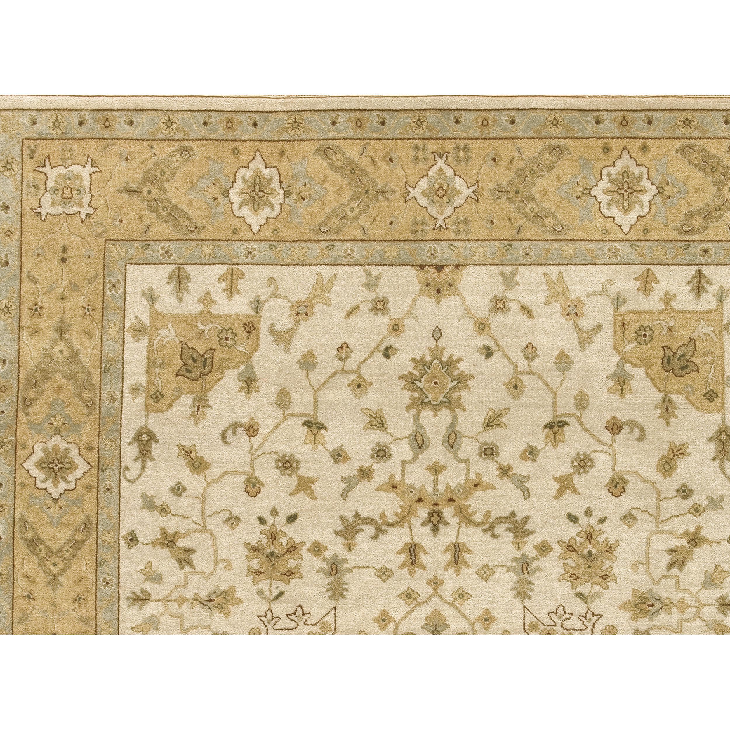 Luxuriöser traditioneller handgeknüpfter Herati Elfenbein & Gold 12x22 Teppich (Handgeknüpft) im Angebot
