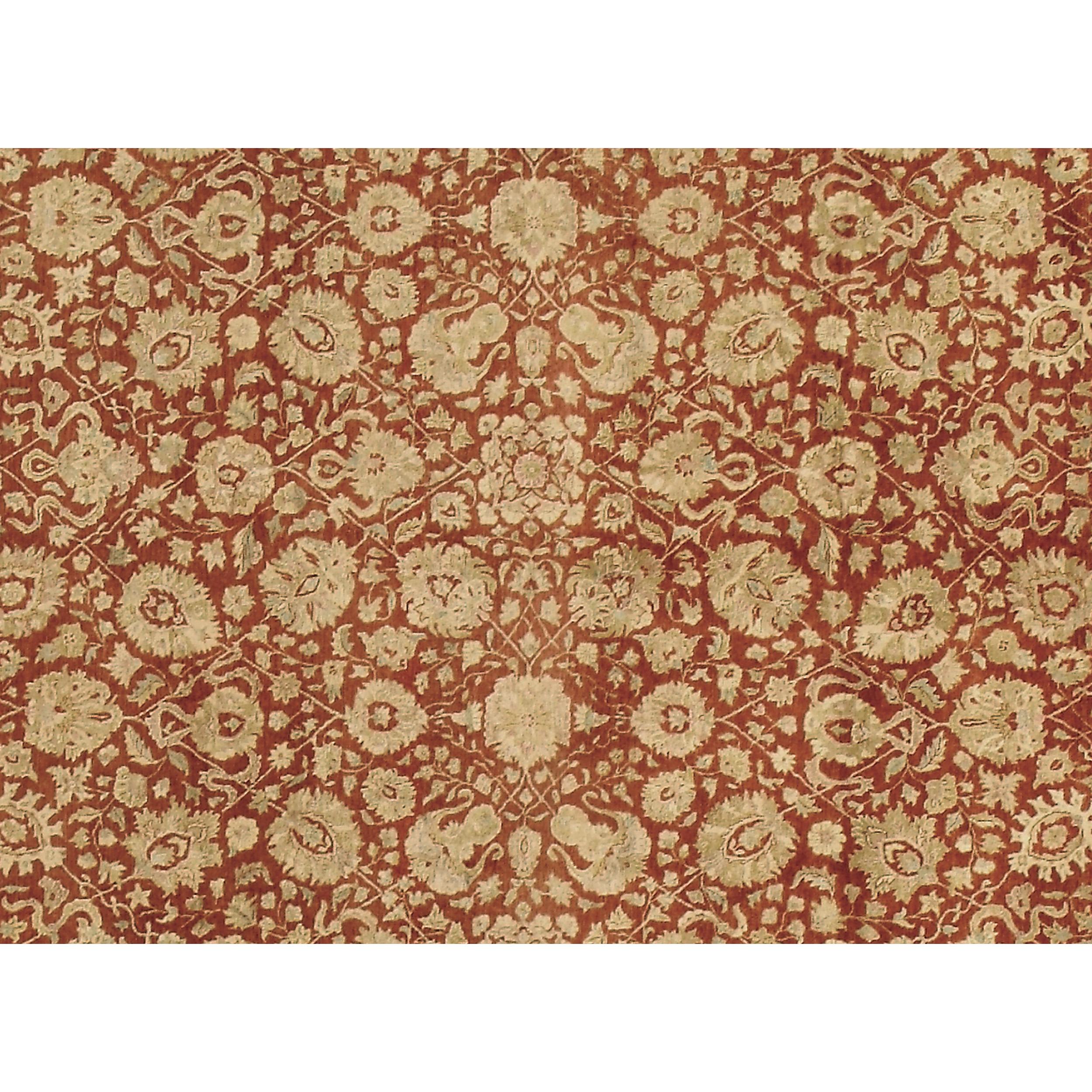 Pakistani Luxury Traditional Hand-Knotted Isphahan Rust/Gold 12x18 Rug For Sale