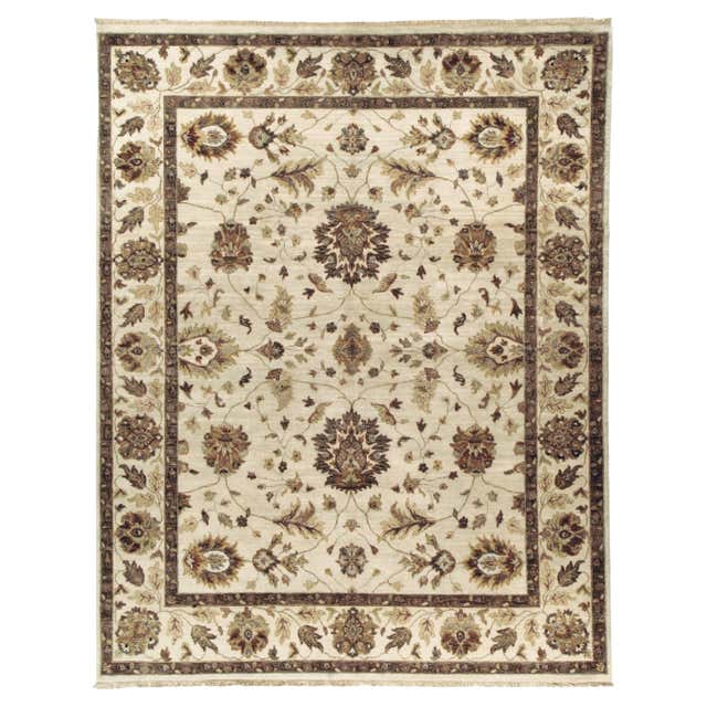 Silk Rug Contemporary Modern Hand Knotted Abstract Silk Ivory Area Rug 9' 2